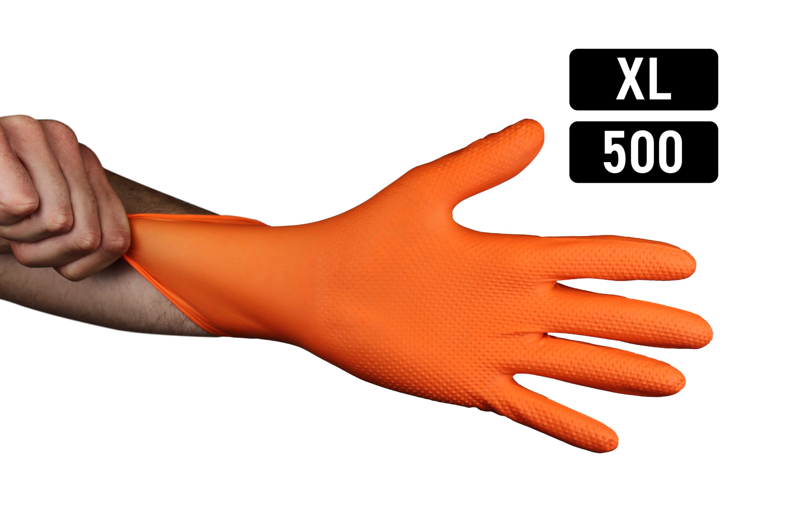 KMINA Guantes Nitrilo Diamantado Naranja, Talla XL, Mecánica (500 uds)