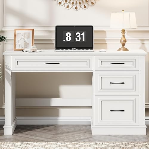 Miniatura 7 de Farmhouse - Escritorio ejecutivo de 47 pulgadas, escritorio para computadora con cajones y cajón de archivos, escritorio de computadora con estación