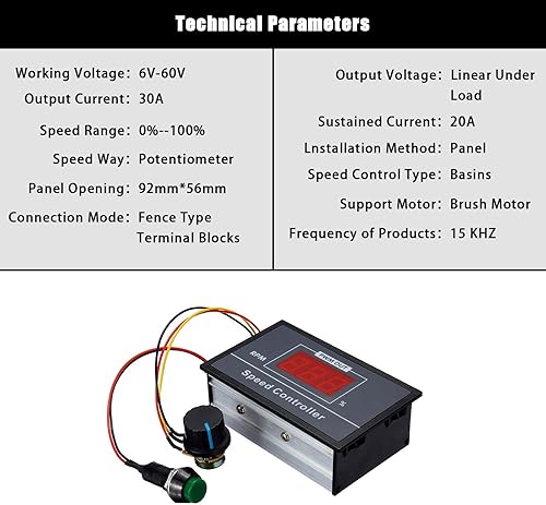 Miniatura 2 de PMW 6-60V 12V 24V 36V 48V 30A PWM DC controlador de velocidad del motor, regulador ajustable de velocidad, interruptor de velocidad variable