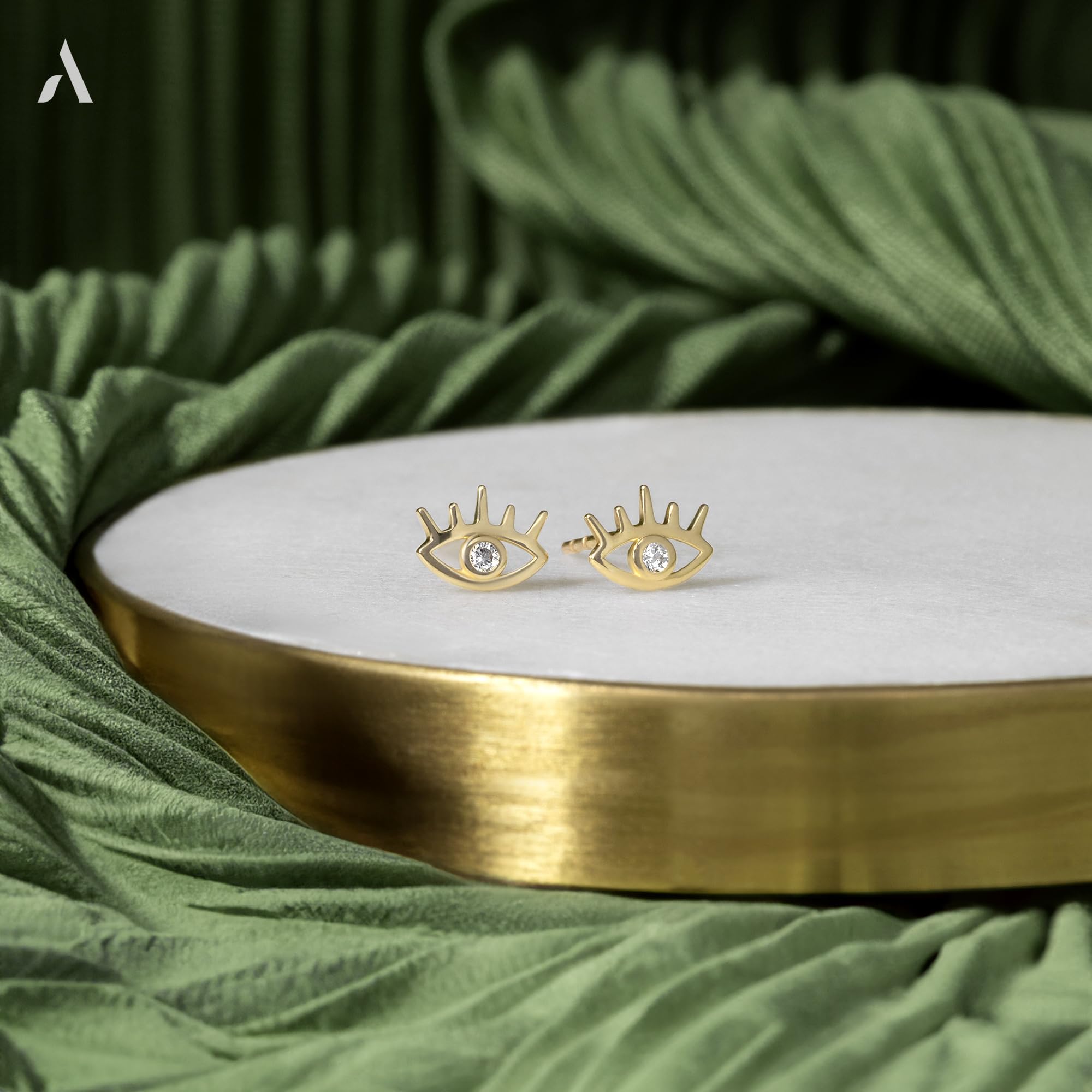 Amberta Pendientes de la Suerte con Circonitas para Mujer en Oro Italiano de 9 Quilates