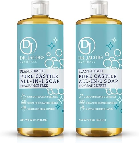 Miniatura 1 de Dr. Jacobs Naturals Limpiador y jabón todo en uno de Castilla sin fragancia, fórmula eficaz a base de plantas para la limpieza de la casa. Ecológico