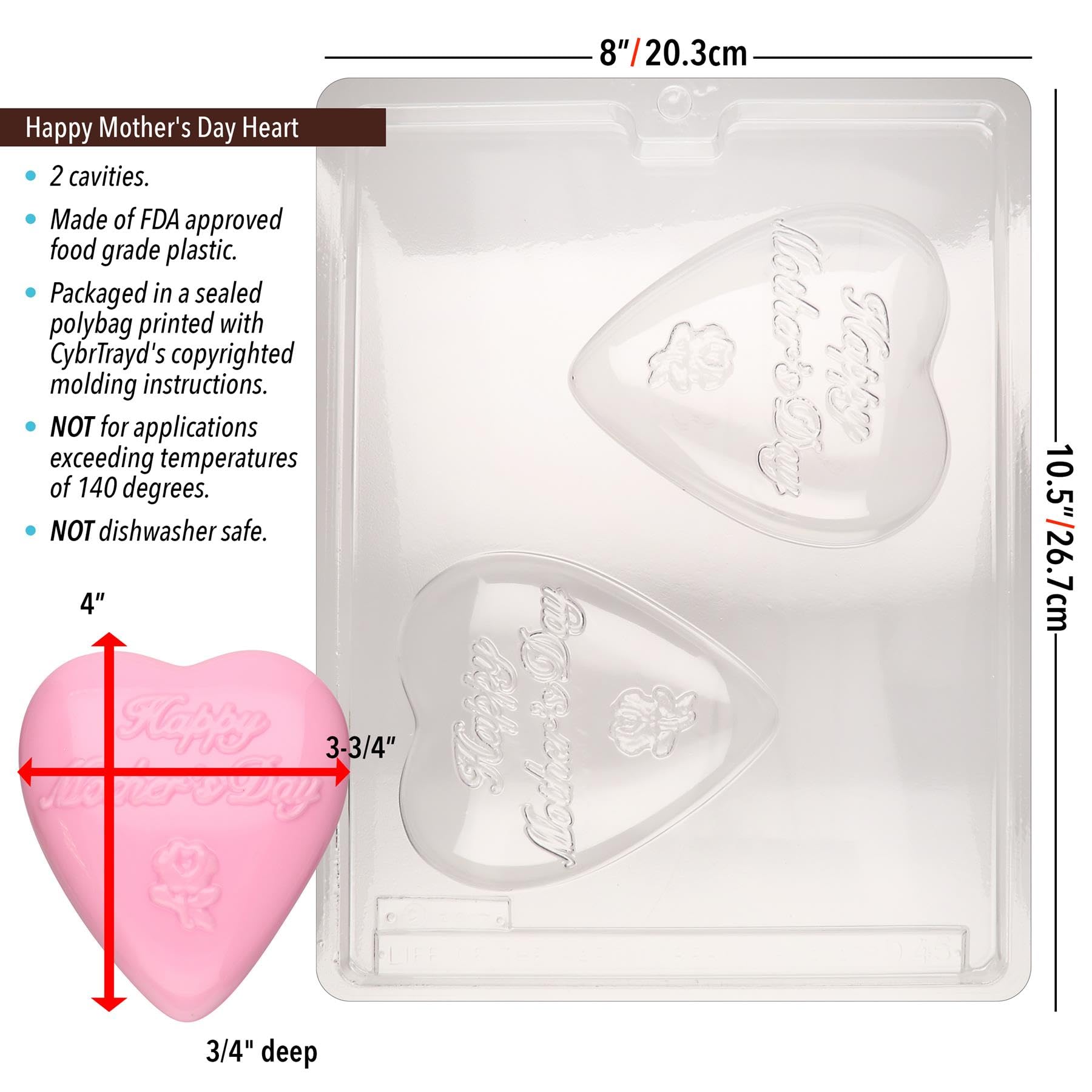Cybrtrayd D045 Chocolate Candy Mold, Happy Mother' s Day Heart Dads and Moms