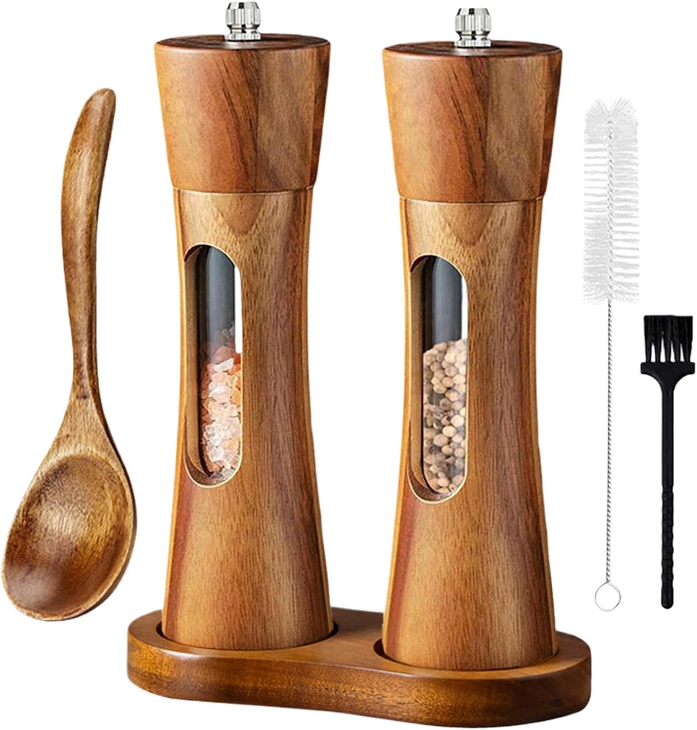 Salt Grinder, Adjustable Coarseness with Spoon, Ceramic Pepper Mill Grinder, Seasoning Tool for Home Kitchen Restaurant Camping Picnic Commercial Cooking Party