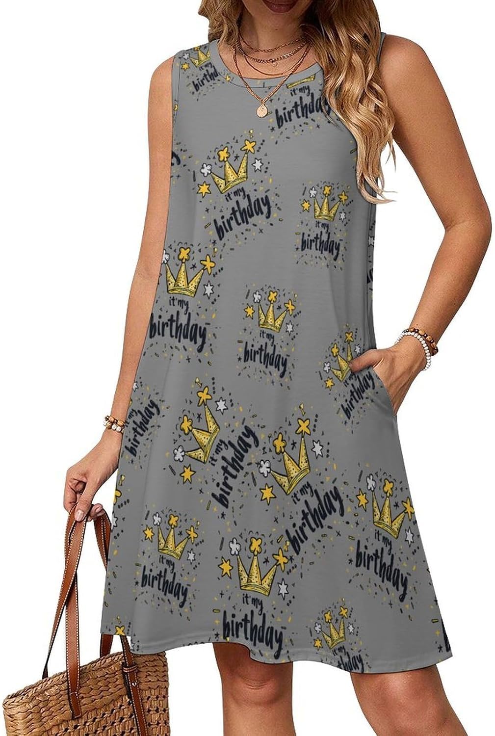 It's My Birthday Novelty Women's Sleeveless Dress Crew-Neck Sundress Summer Swing Dresses