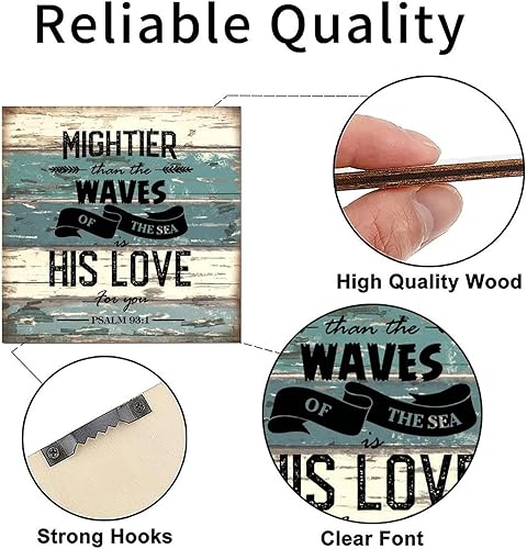Miniatura 3 de Letrero de madera de 16 x 16 pulgadas, con citas inspiradoras, Mightier Than the Waves of the Sea is His Love for You, estilo retro, versículos