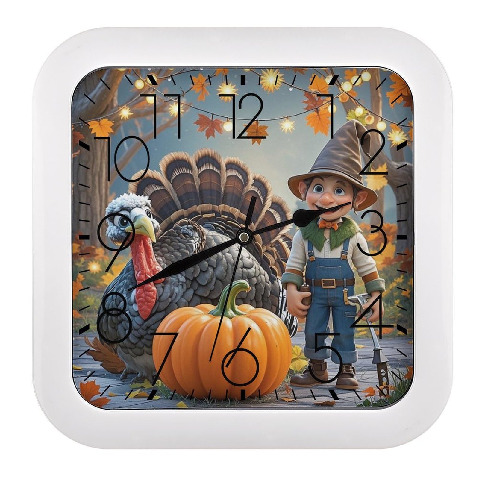 LZQPOEAS Turkeys and Dwarfs Wall Clock Fashionable Versatile Silent Wall Clock Simple Elegant Non Ticking Analog Clocks Easy to Install Square Modern Clocks for Home Decoration