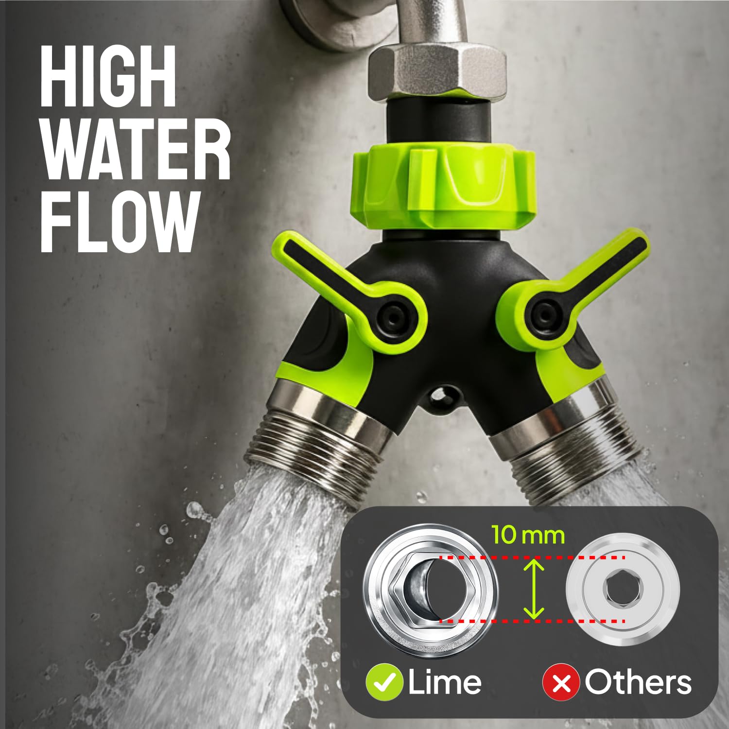 Metal Garden Hose Splitter - 2 Way No Leak -6