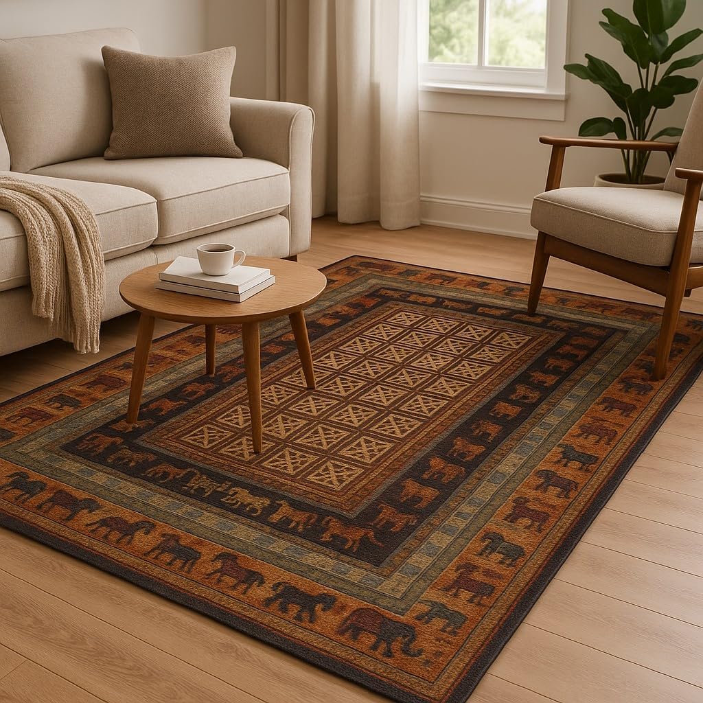 Couristan Pazyrk Wool Indoor Area Rug – 5'3" x 7'6" Burnished Rust Southwestern Design – Traditional Rug for Living Rooms, Studies, or Bedrooms