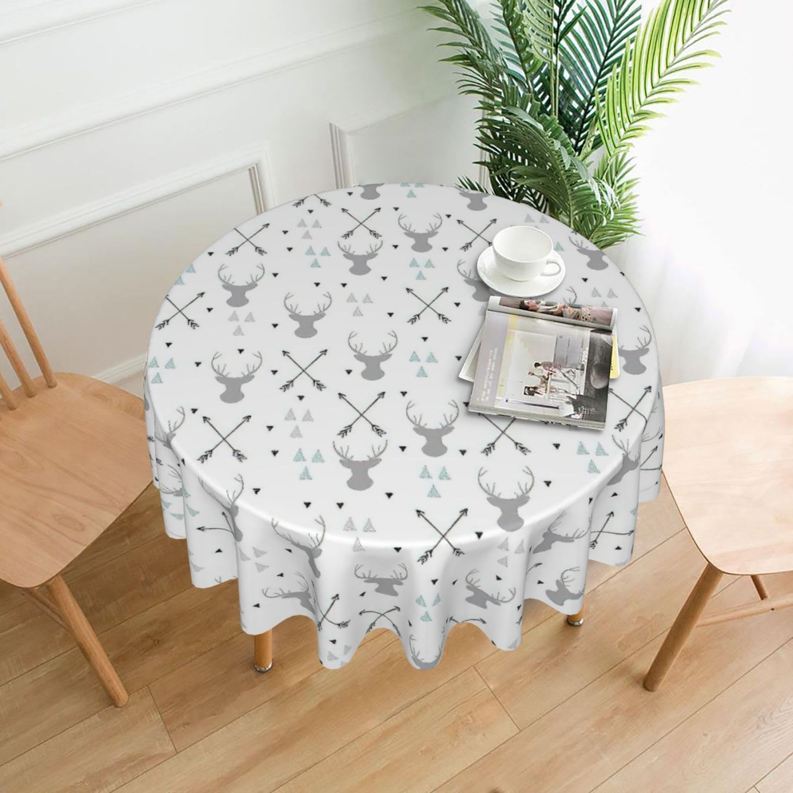 VCzsdff Hunting Arrows Triangles Deer Print Stain Resistant Round Tablecloth 60in Family Friendly Polyester Cloth for Kids Meals