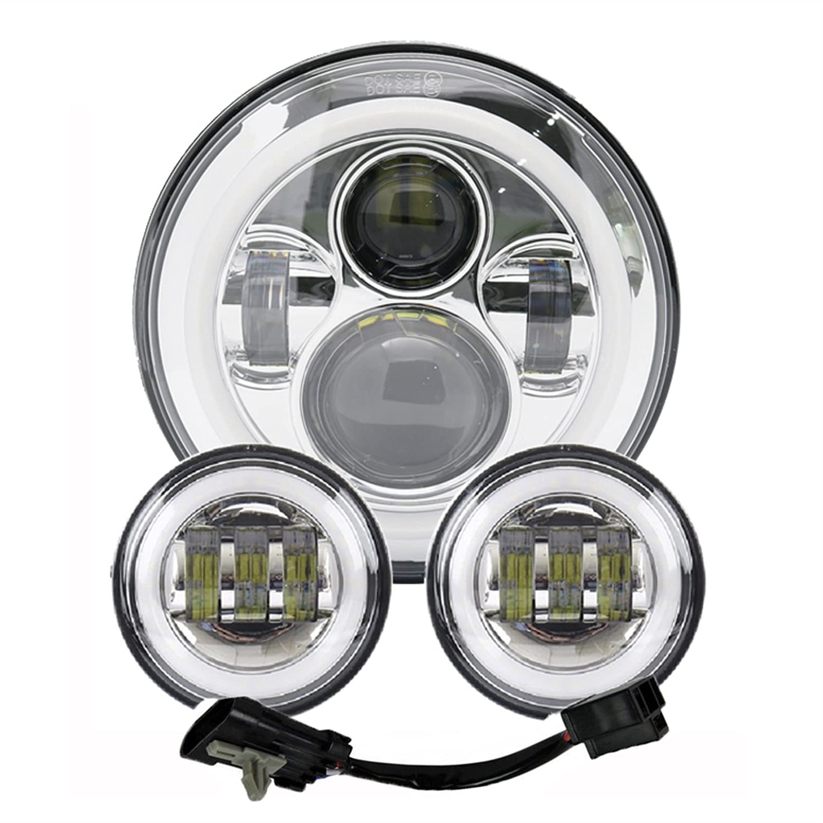 Reflektor motocyklowy, motocyklowe reflektory motocyklowe 7 "z reflektorami przeciwmgielnymi 4,5 "kierunkowskazu Halo (zestaw świateł chromowych)