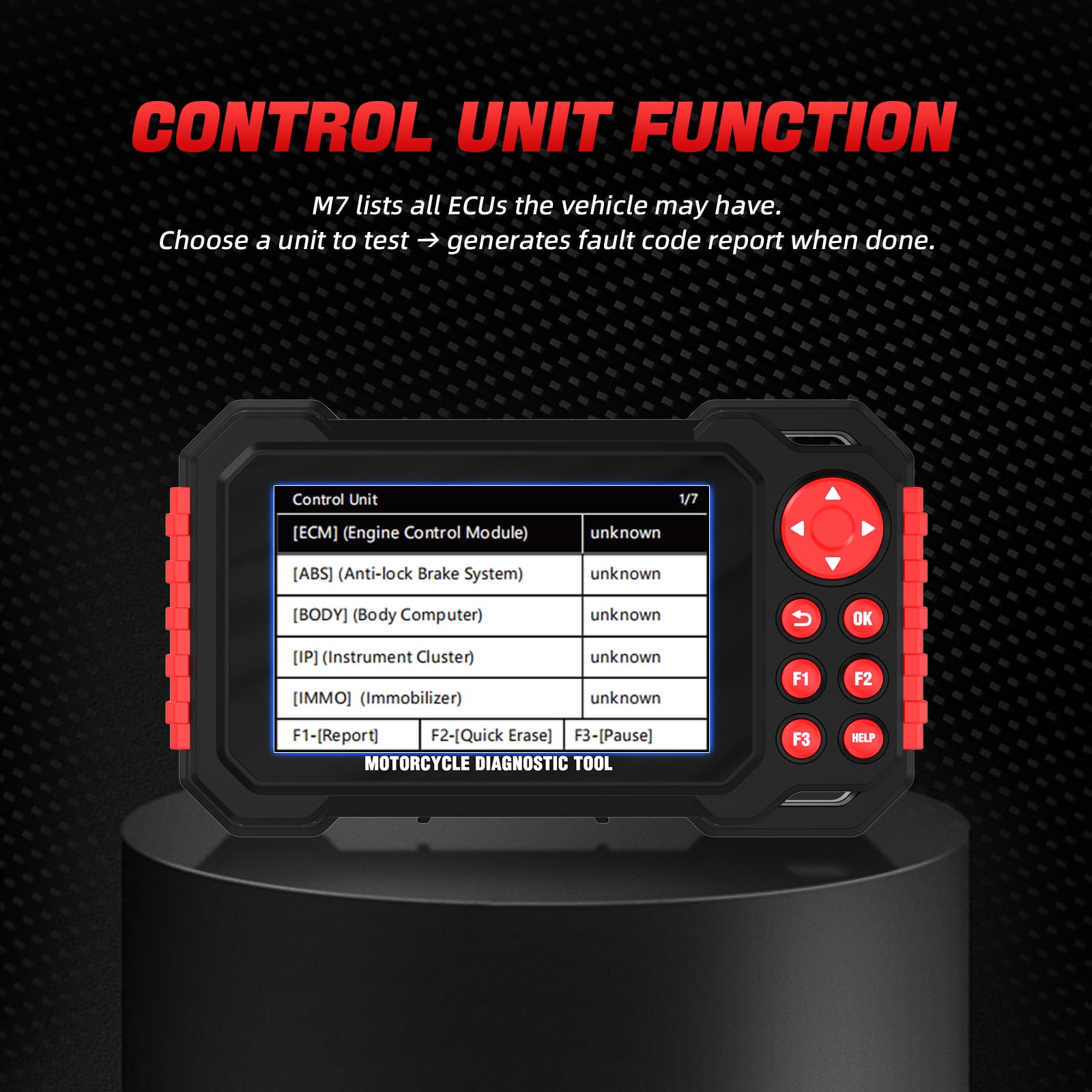 Outil de Diagnostic Scanner Moto M7, Lecteur de Codes OBDII Moto pour Système ABS avec Scan Automatique & Détection Instantanée VIN pour Honda Harley 70+ Marques 100 Fonctions de Service