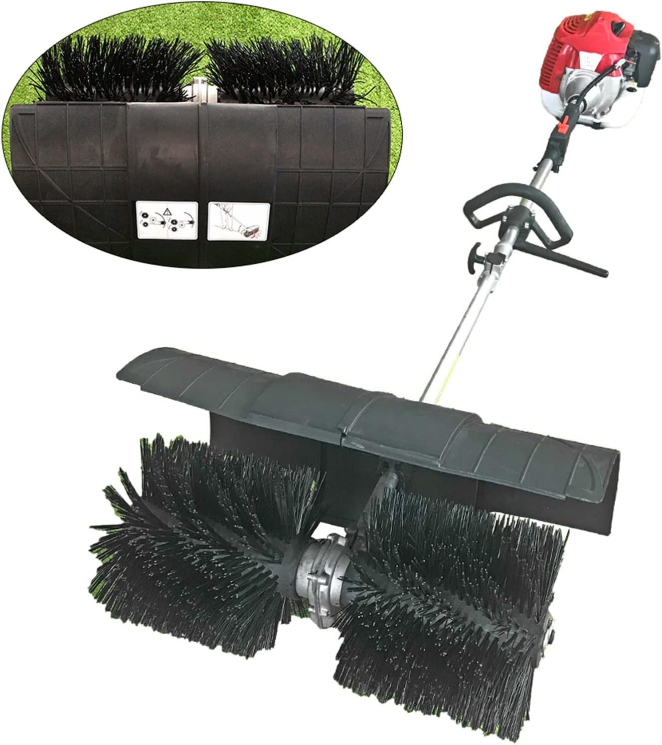 review TFCFL 2 Stroke 52cc Gas Power Sweeper Hand Held Broom Cleaning Driveway Turf Grass Walk Behind Hand Held Cleaning Machine Brushes for Cleaning Snow Driveway Grass Lawn Garden