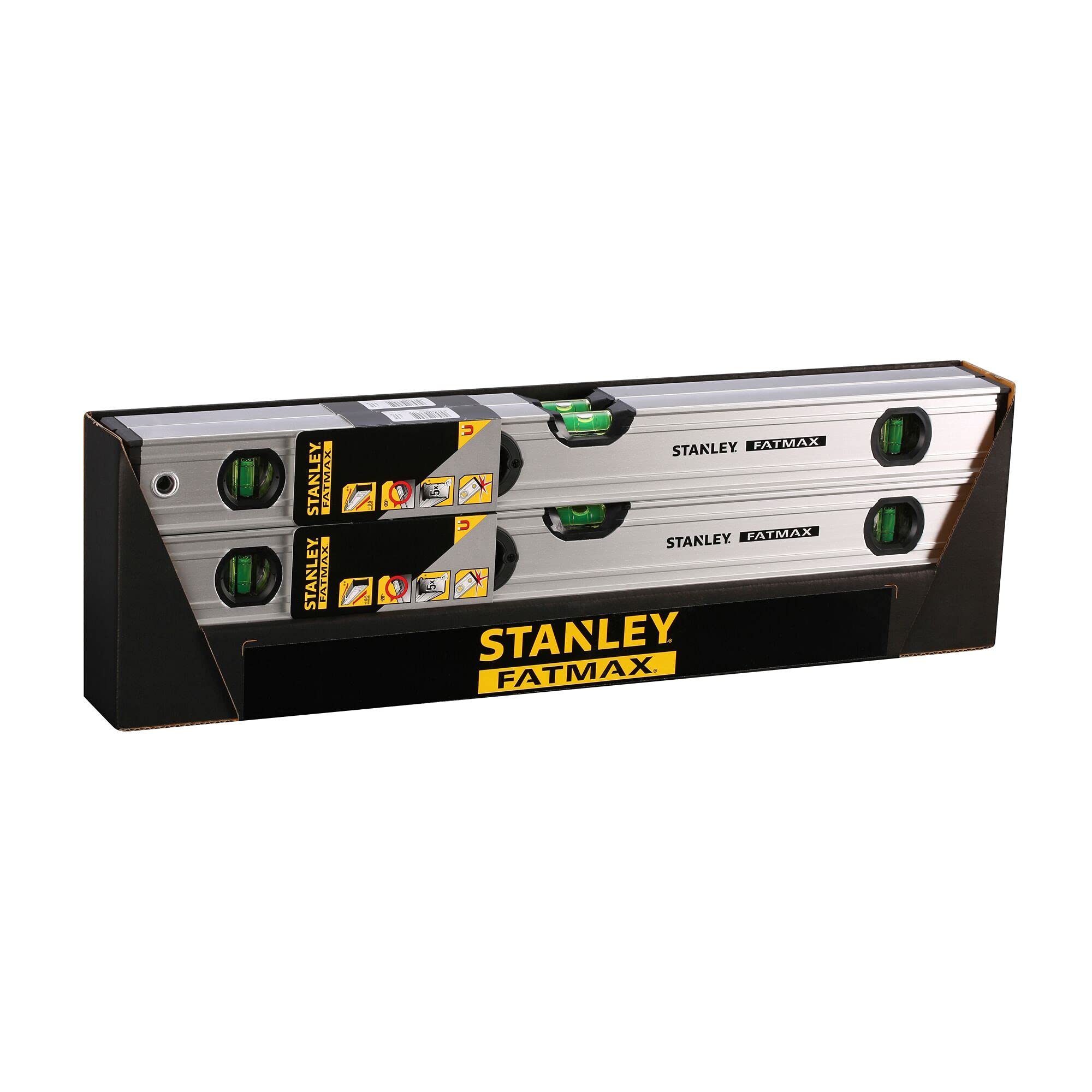 STANLEY 0-43-625 I-Beam Niveau Magnétique 60 Cm - Gamme FATMAX - Corps Aluminium - 3 Fioles Réversibles - Semelle Usinées - Revêtement Anti-Abrasion - Poignée Bi Matière - Précision +/- 0,5Mm