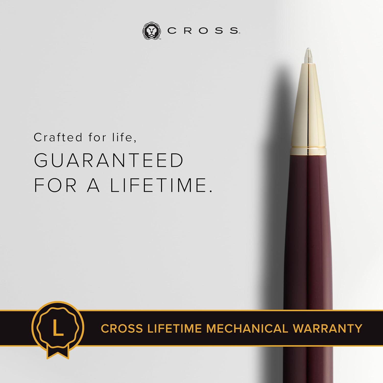 Cross Bailey Light Polished Burgundy Resin and Gold Tone Ballpoint Pen - Professional Pen for Effortless Writing - Journaling, Note-Taking & More - Black Ink - Easy Handling