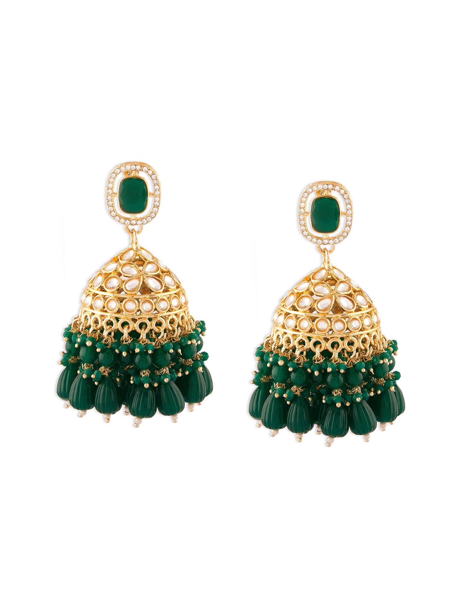 Zaveri Pearls Green Cluster Beads Stone Dazzling Austrian Diamonds Statement Jhumka Earring For Women-ZPFK18094 (B0D3GVXBL4) Amazon Price History, Amazon Price Tracker
