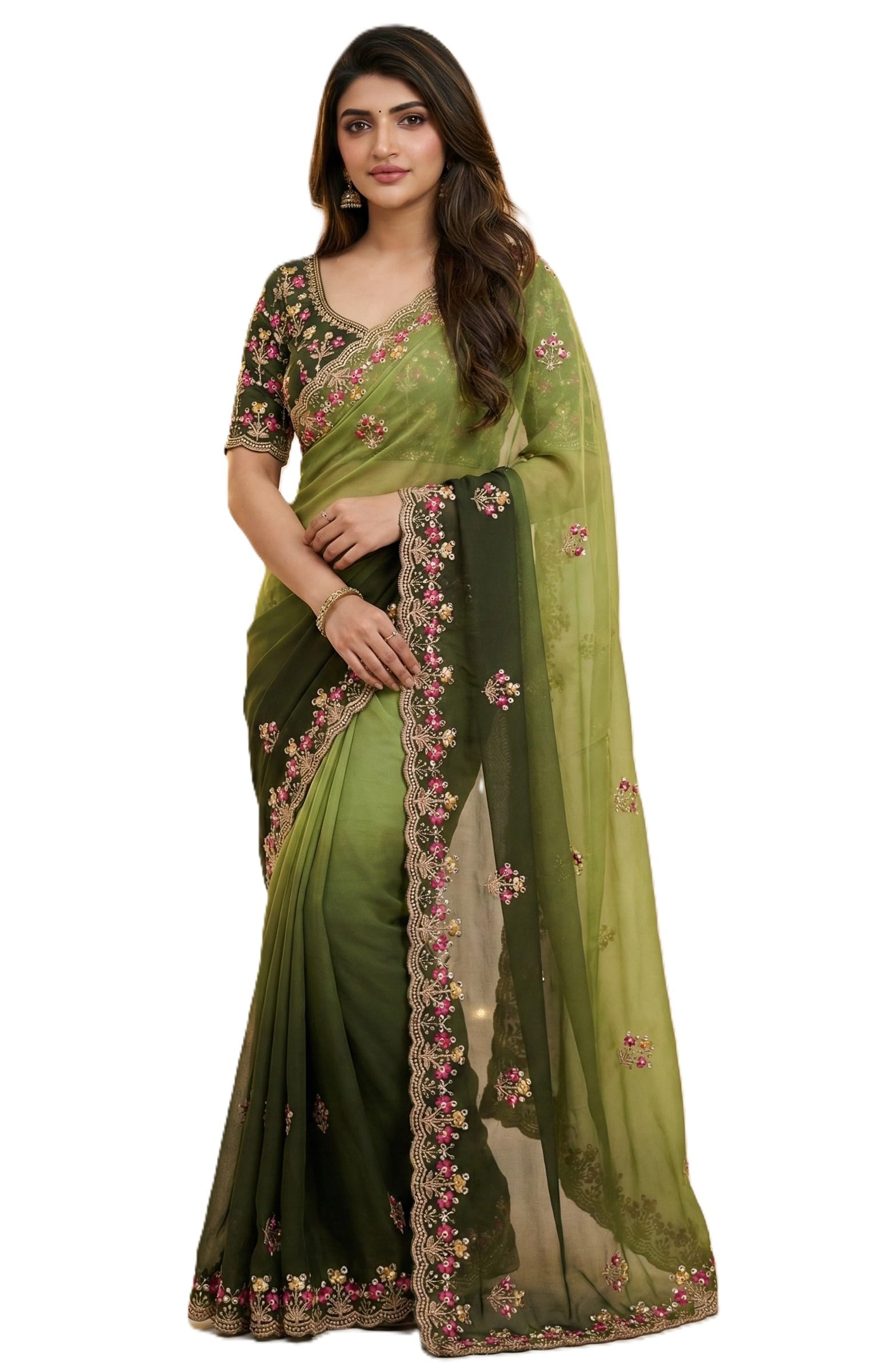 pandadi saree Women's Georgette Embroidery Work Saree With Unstitched Blouse Piece-picture-40