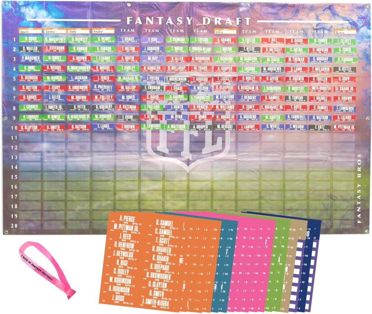 X-Zone 2023 Fantasy Football Draft Board with Player Labels Draft Kit - Color by Position