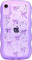 Vista 144 de Qokey para iPhone 14 Plus Funda de 6.7" con diseño de borde ondulado rizado, transparente, con purpurina, brillo, estrellas, brillante, lindo