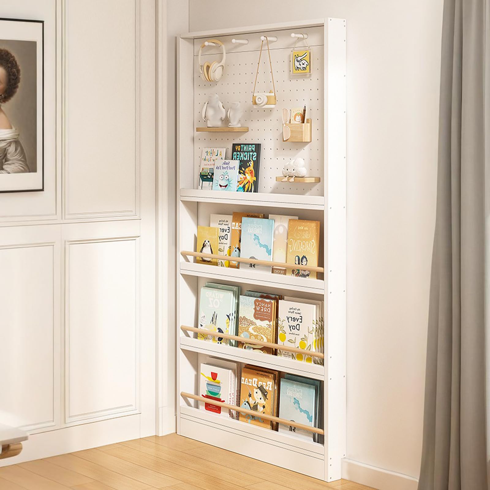 IEHFDCA Book Shelf, Behind Door Bookshelf, Wall Mounted, Perforated Board, Narrow, 1 Shelf, Classic Style, 31.5" x 3.9" x 70.1"