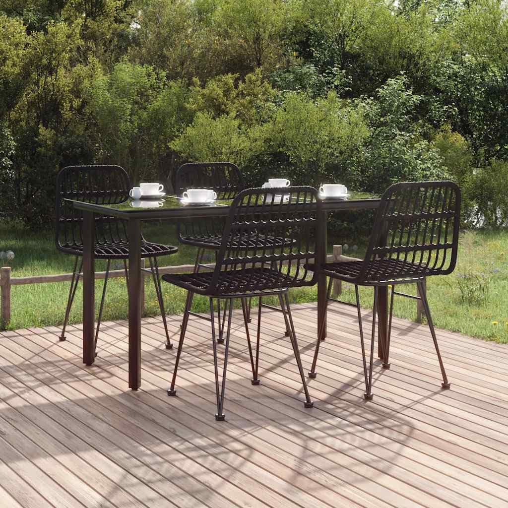 Salón de Jardín Conjunto de Comedor de Jardín 5 Piezas Negro Resina Trenzada para 4 Personas, Mesa y 4 Sillas Conjunto Muebles Exterior para Balcón Terraza L31H57896