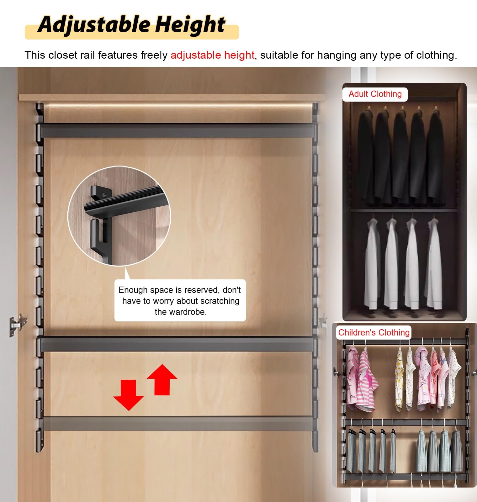 Bastone Armadio Appendiabiti Supporto per Asta Appendiabiti in Argento, Asta Appendiabiti Regolabile in Altezza per Bagno, Tubi Appendiabiti in Alluminio con(6 Slots,85cm(33.4in))