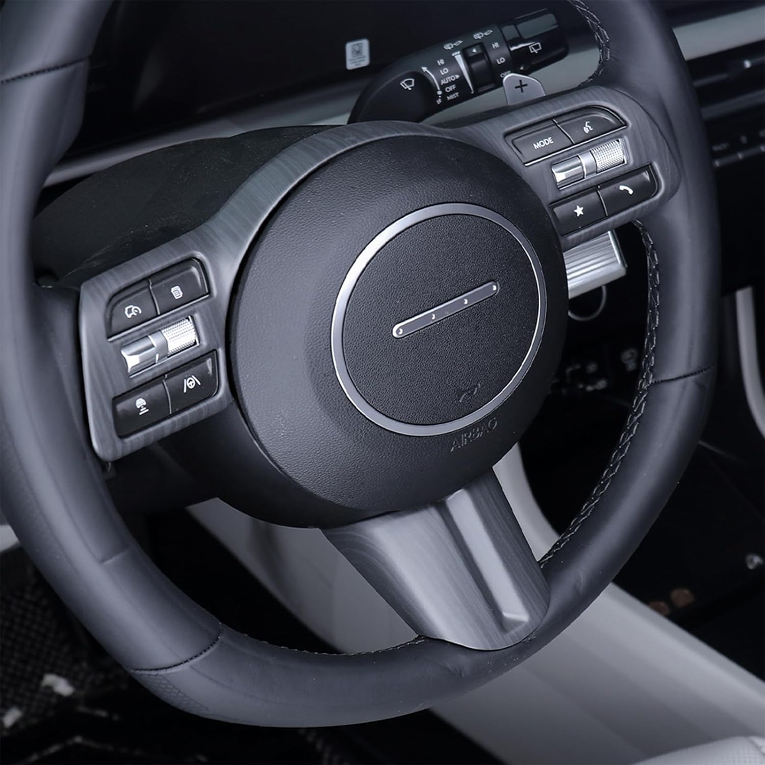 Steering Wheel Button Frame Cover Compatible with Hyundai Tucson 2025 Accessories (Wood Grain)