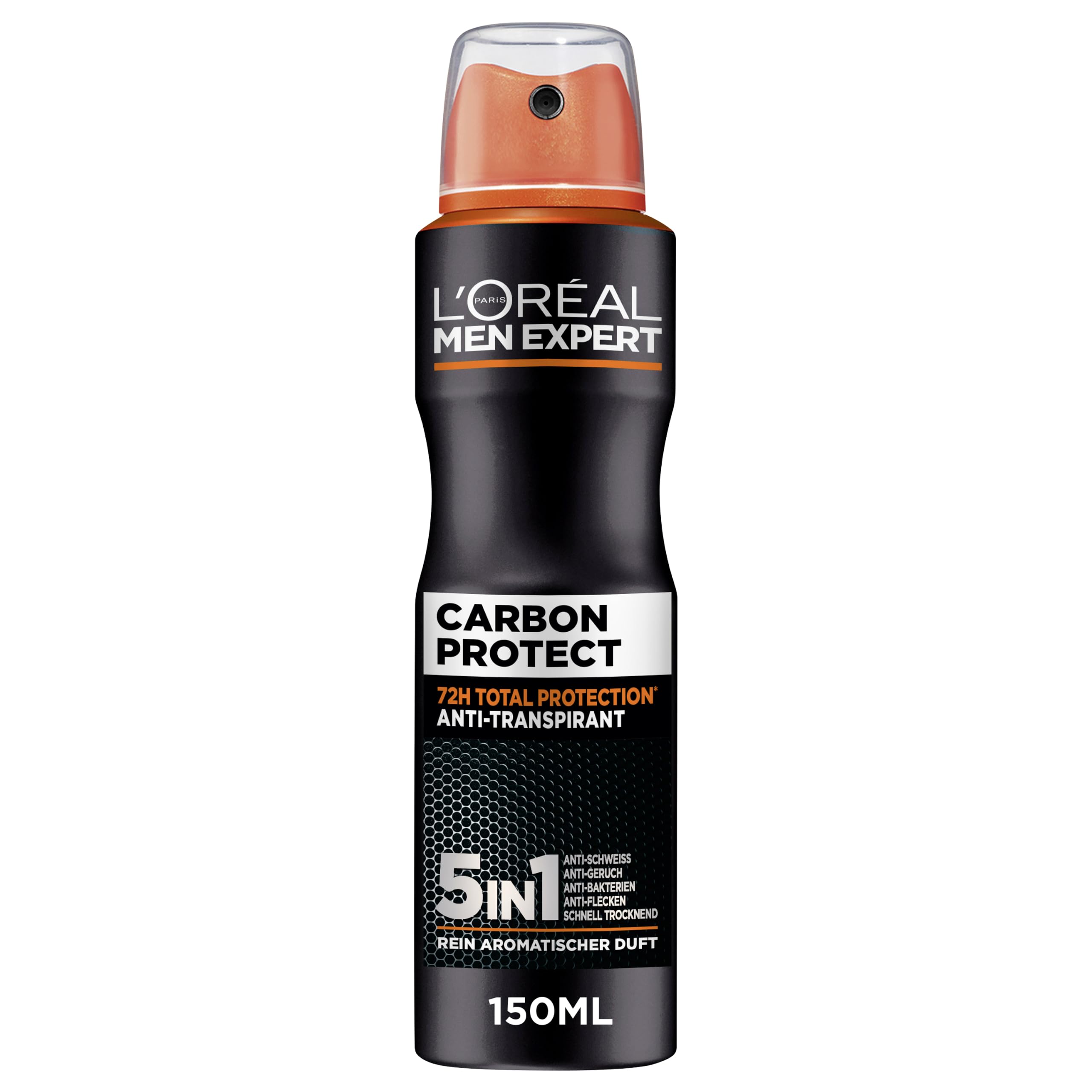 L'Oréal Men Expert Deo für Männer, 5-in-1 Deospray gegen Geruchsbildung, Nässe, Bakterien und weiße Rückstände für bis zu 48 Stunden Frische, Carbon Protect, 6 x 150 ml