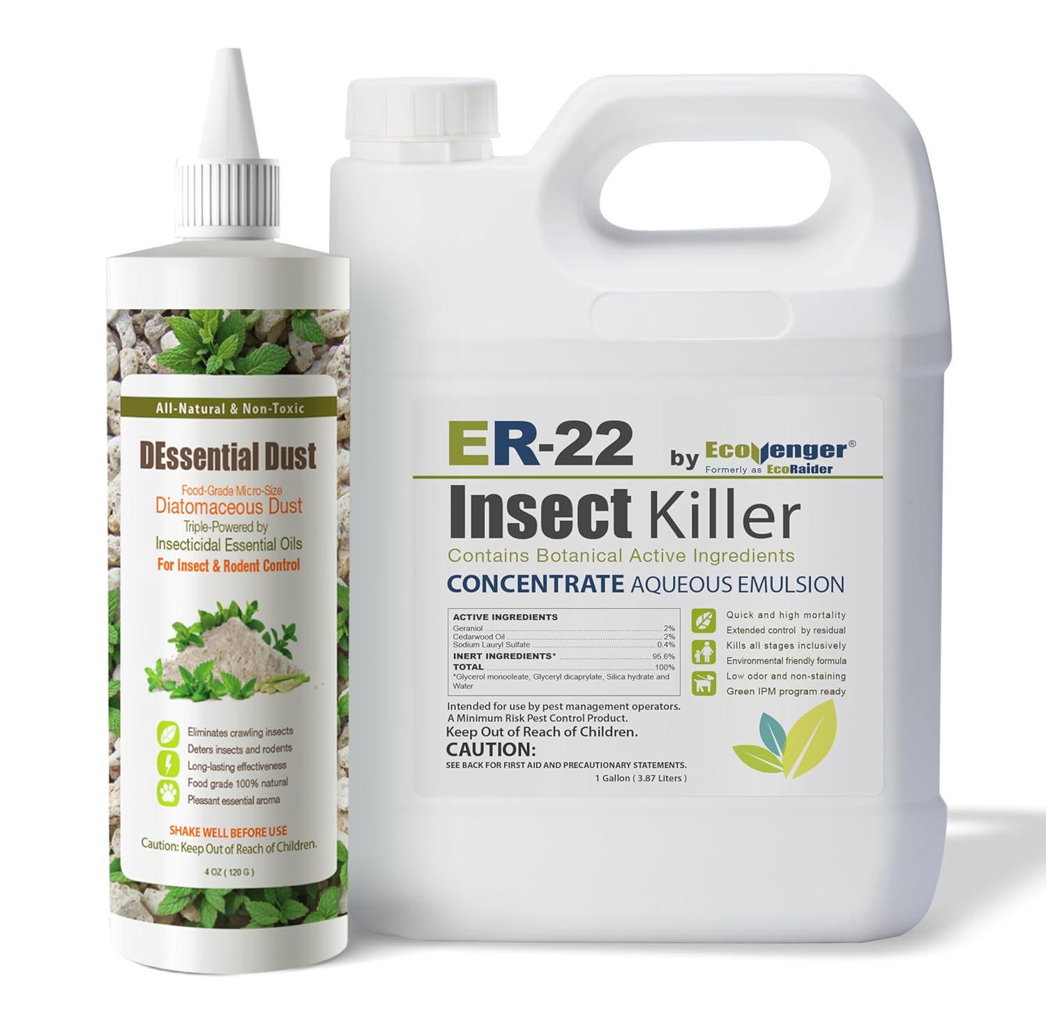EcoVenger Professional Bed Bug Eradication Bundle — DEssential Dust (Peppermint/Lemongrass/Eucalyptus) + ER-22 1 Gallon Concentrate — Kills Bed Bugs, Roaches, Ants & More, 100% Efficacy, Extended Resi