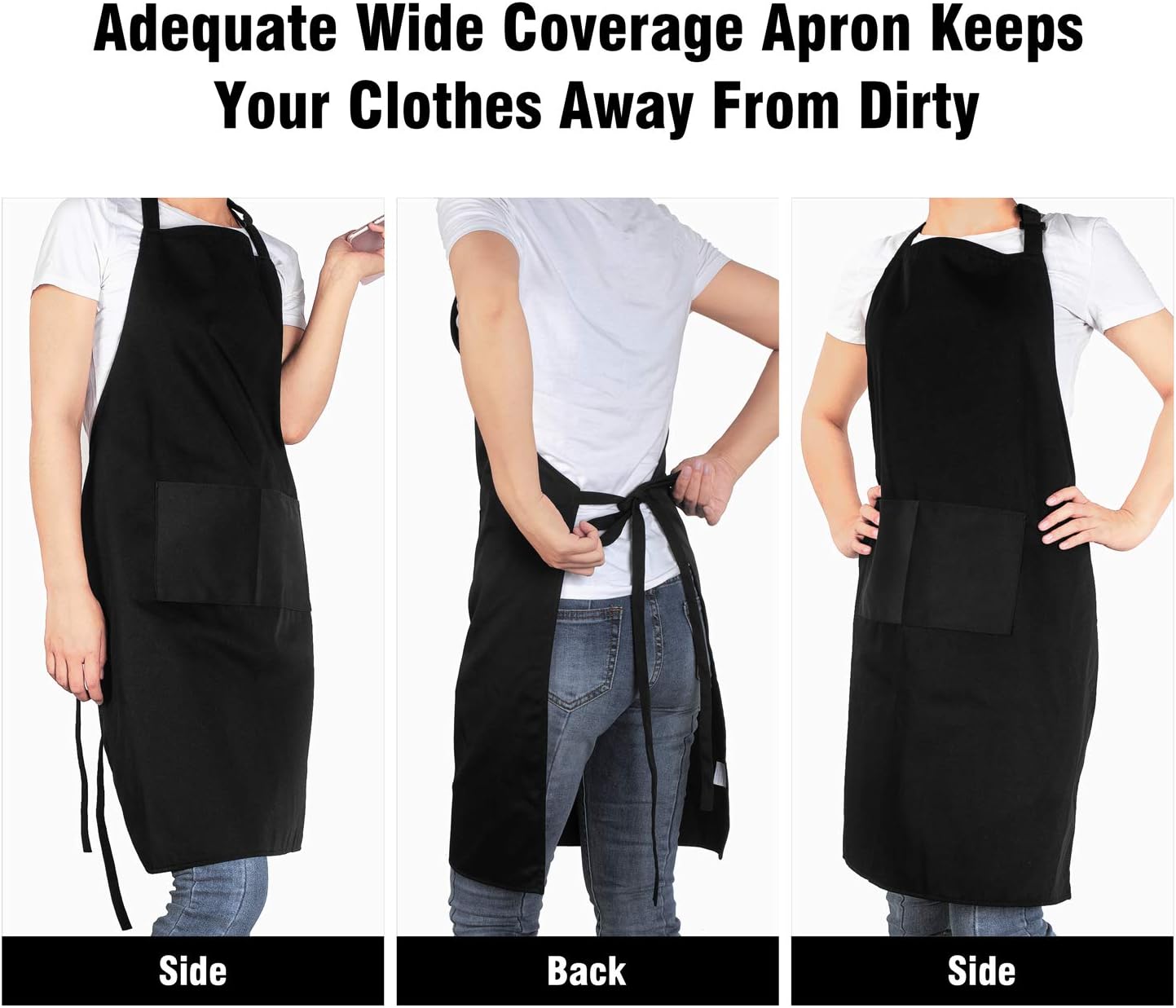 Xornis 2 Pack 100% Cotton Bib Aprons with 2 Pockets Kitchen Cooking, Black - Image 6