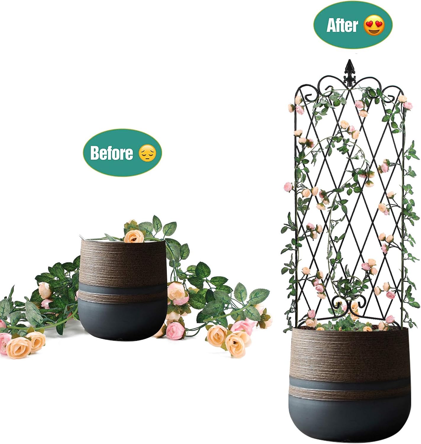 Amagabeli 2 Pack Garden Trellis for Climbing Plants 60" x 18" Rustproof Black Iron Potted Vines Vegetables Vining Flowers Patio Metal Wire