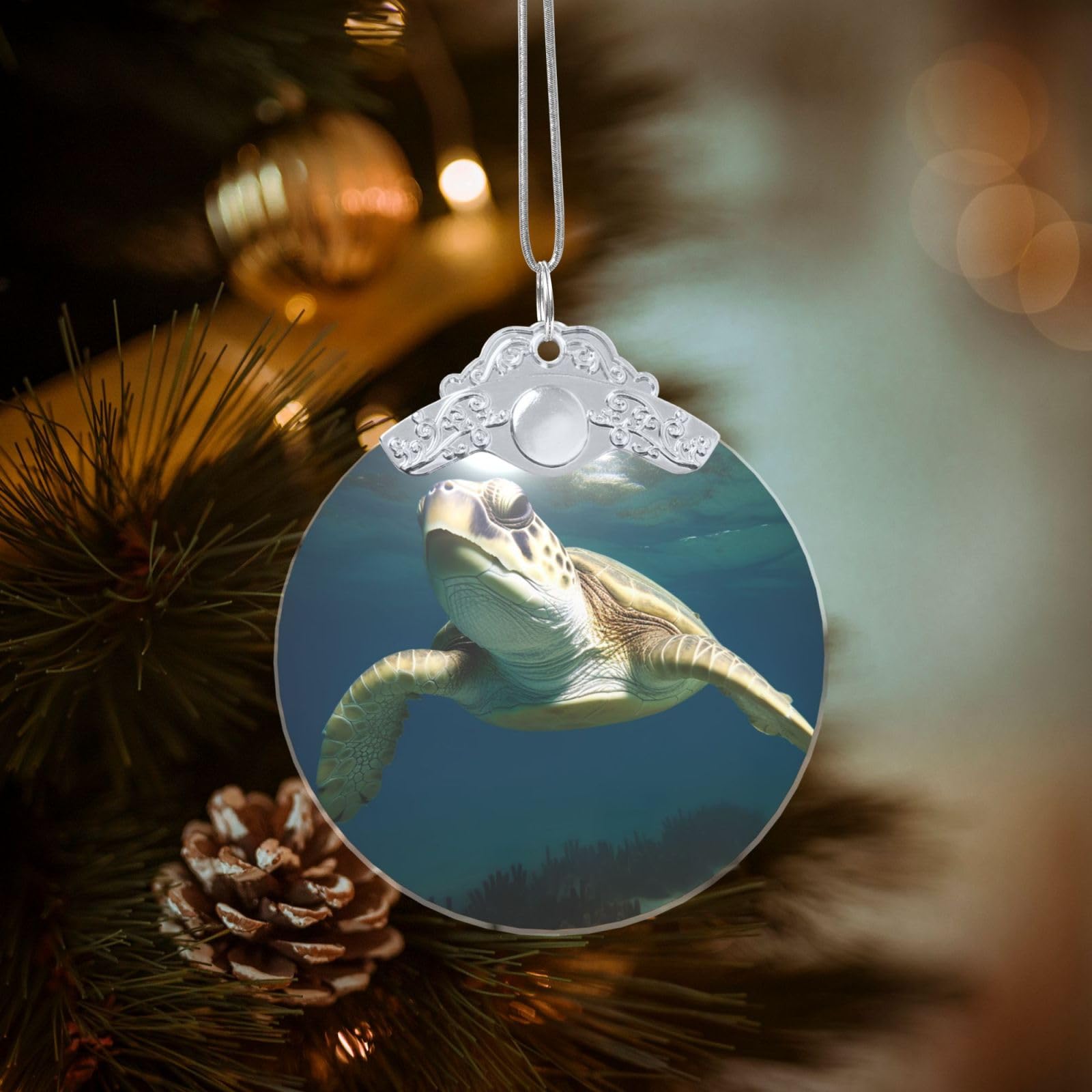 Crystal Christmas Ornaments for Christmas Tree Decoration Hanging Underwater Tutrle Ornament with Gold Ribbon Crafts Round Pendant for Keepsake Gifts Glass Xmas Decor Party Supplies