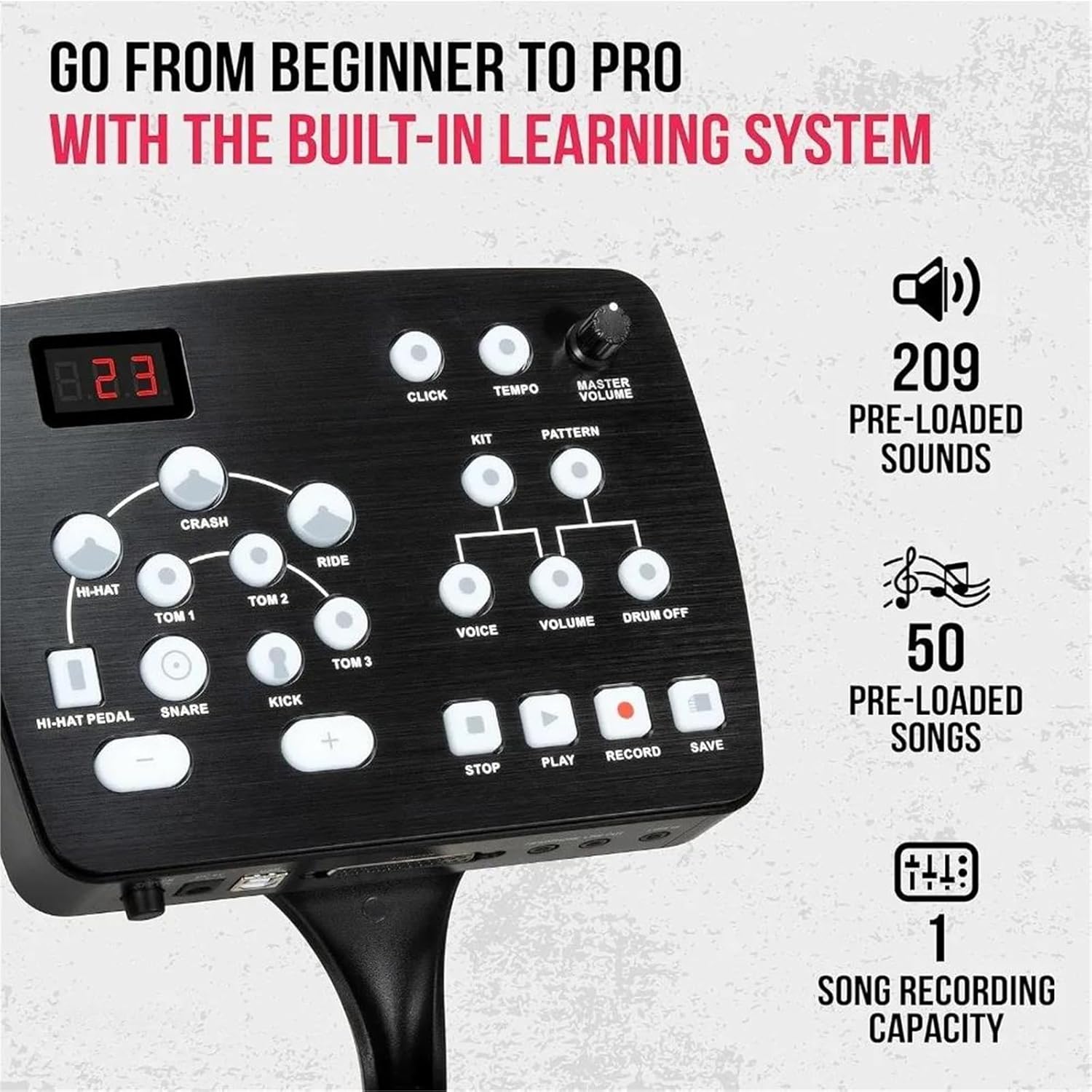 Electronic Drum with 209 Pre Installed Sounds Cymbals and Pedals and Comes with Drum Sticks and Keys Electric Drum for Beginner