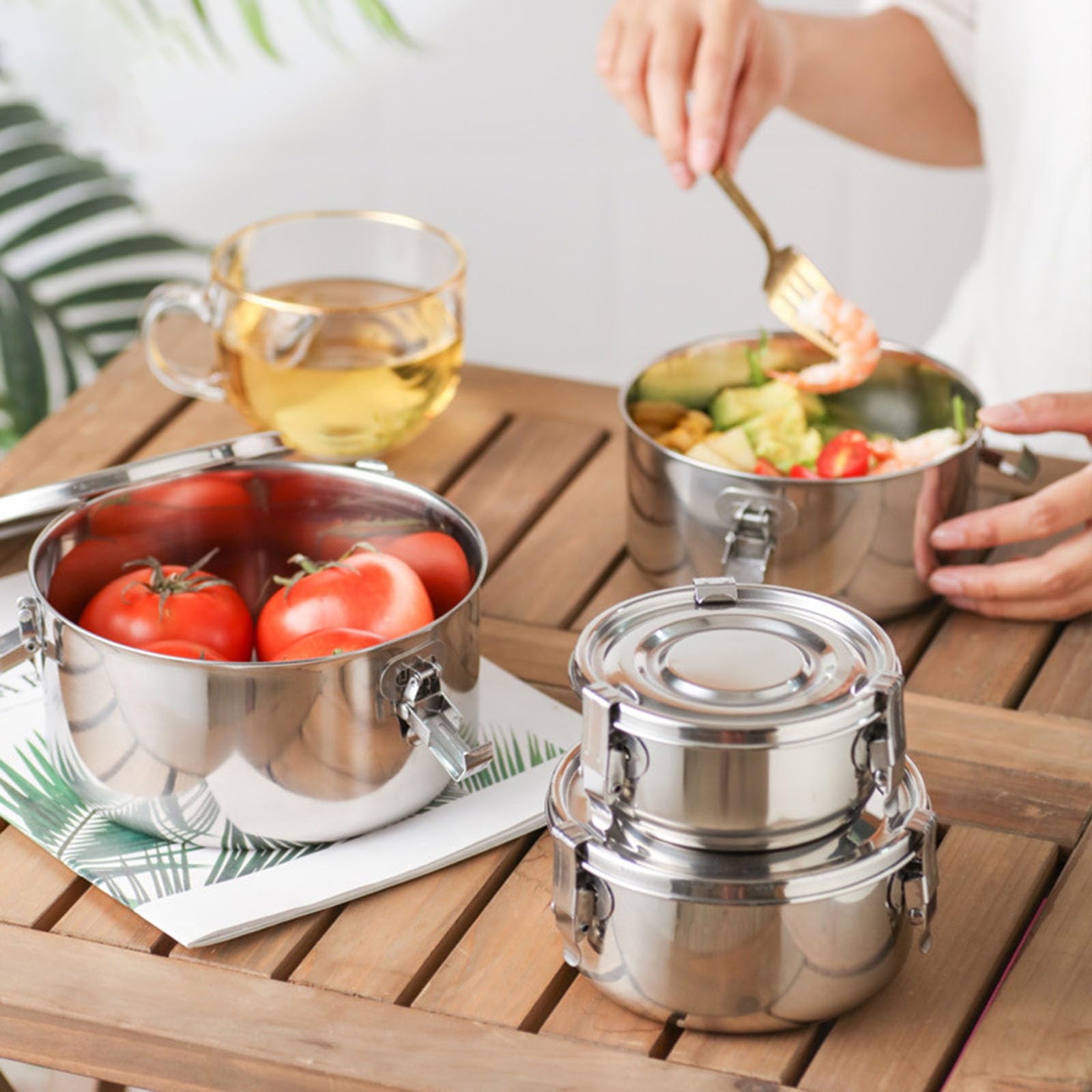 Okrągłe pudełko na lunch ze stali nierdzewnej, metalowe pudełko Bento do przechowywania żywności, idealne na kemping, podróż, do szkoły i pracy, trwały pojemnik na lunch 16 cm