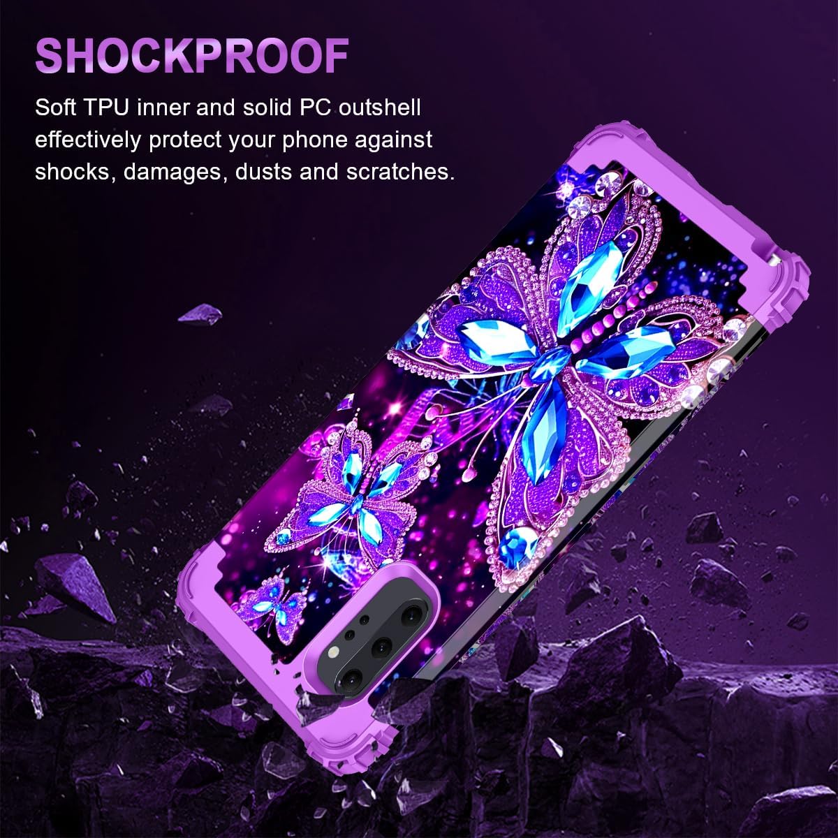 Miqala Compatible with Galaxy Note 10 Plus Case,Glow in The Dark Three Layer Heavy Duty Shockproof Protection Hard Plastic Bumper+Soft Silicone Case for Samsung Galaxy Note 10 Plus,Dark Butterfly - Image 5