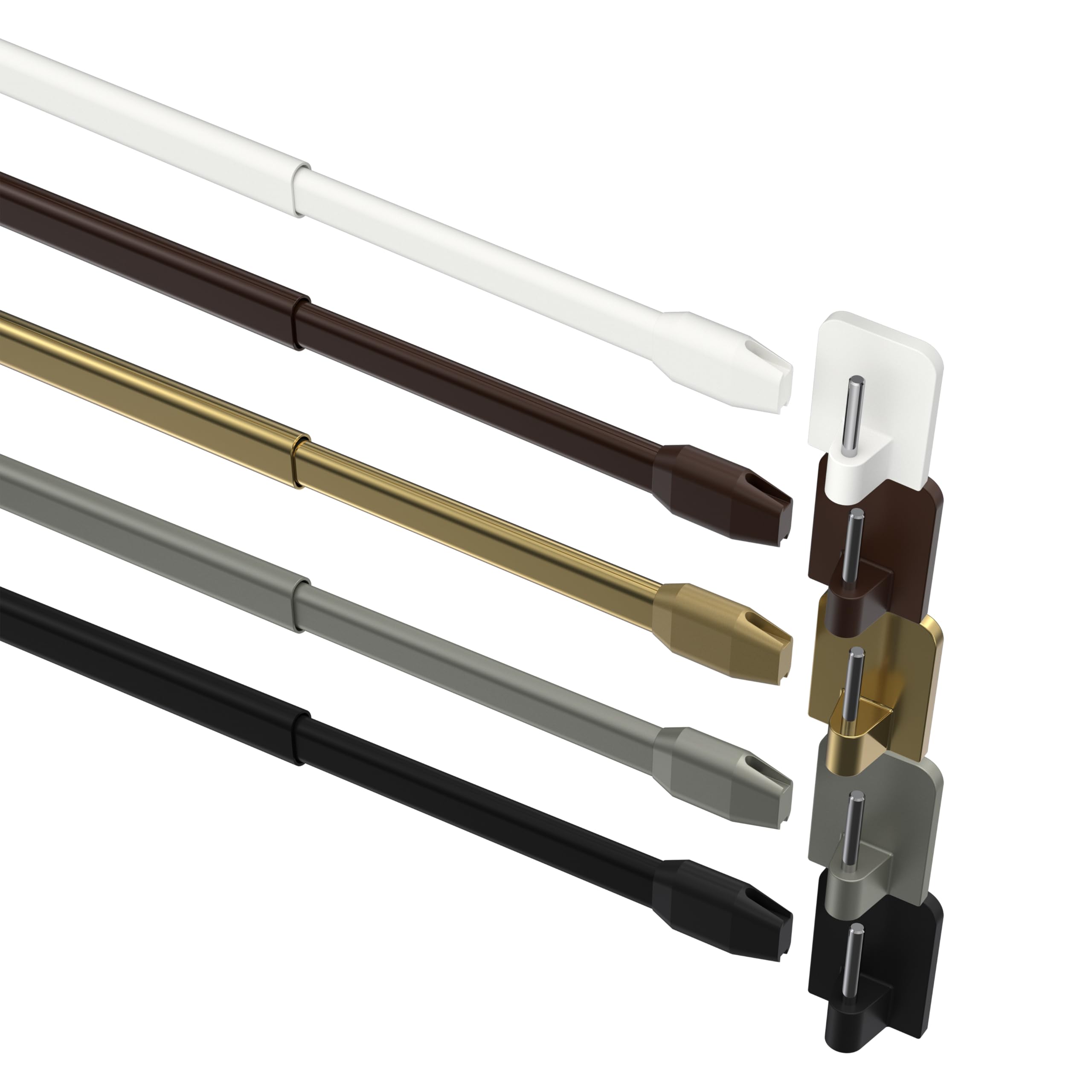 Interdeco Vitragestangen mit Klebehaken/Scheibenstangen Braun (4 Stück), ausziehbar 100-180 cm