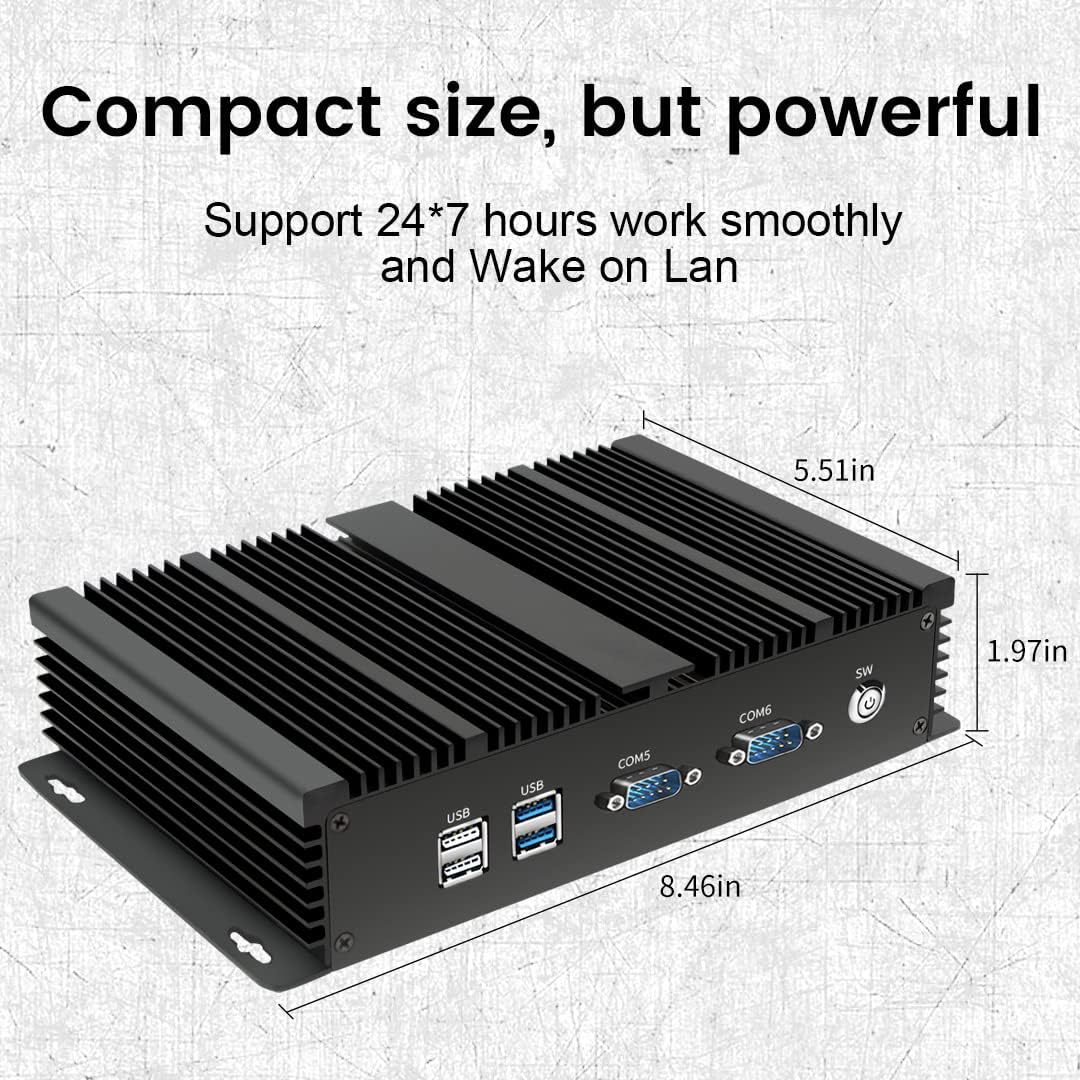 Industrial Mini PC, KINUPUTE Fanless Desktop Computer Core i7-5500U 2.4-3.0GHz, Windows 10 Pro, 16GB RAM, 256GB SSD, 2xNICs, 6xCOM RS232, 4xUSB 3.0, HDMI/VGA Ports, Full Metal Case - Image 8