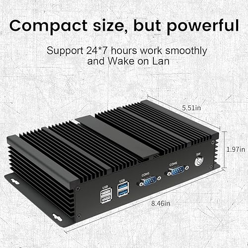Miniatura 12 de Mini PC industrial, computadora de escritorio sin ventilador Core i5-4200U 1.6-2.6GHz, Windows 10 Pro, 8G RAM, 256G SSD, 2xNICs, 6xCOM RS232, 4xUSB