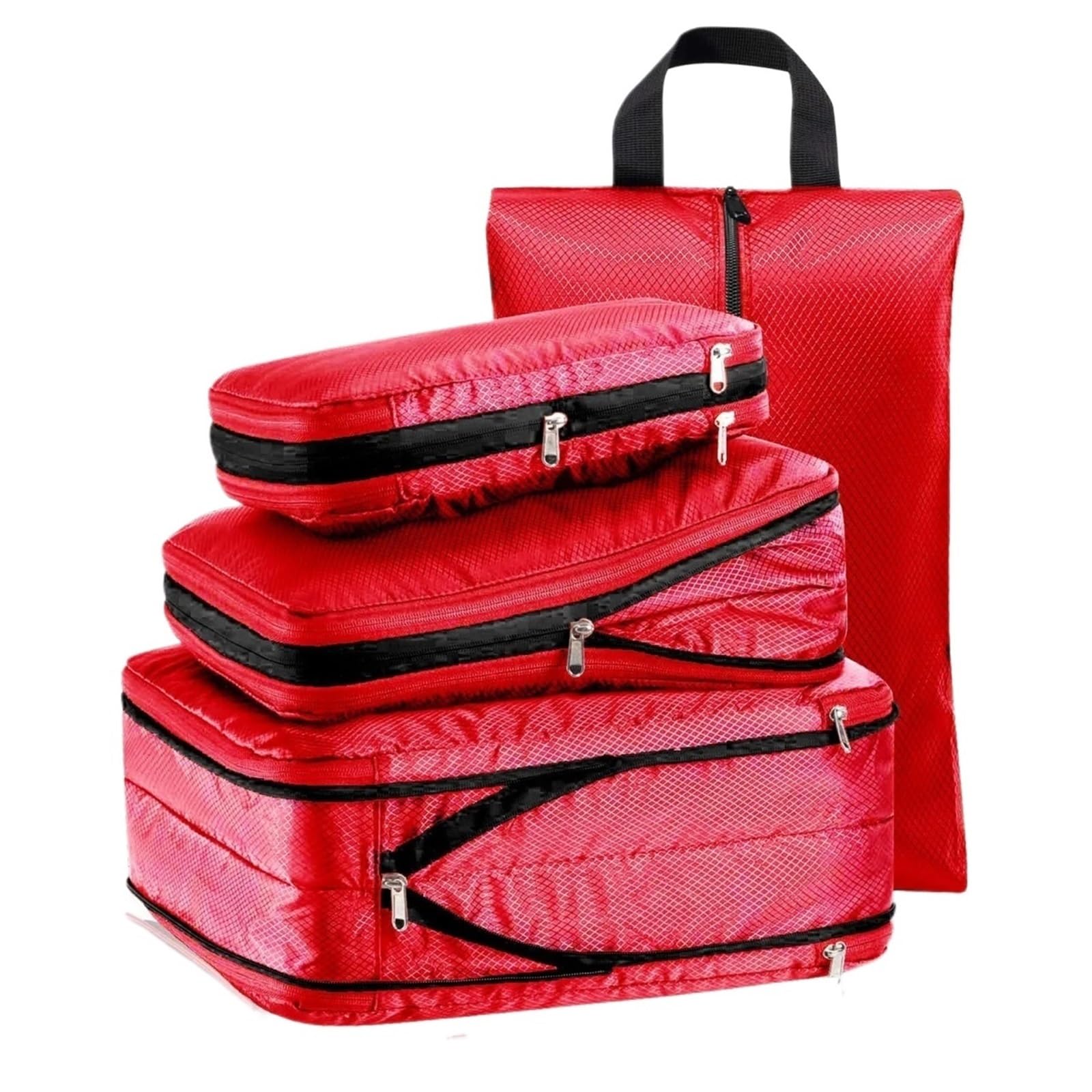 Travel Bag Double-layer Compression Packing Cubes Accessories Organizer Luggage Portable Folding Suitcase Shoe Storage Pouch for Suitcases(Total 4PCS Red)