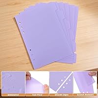 Vista 3 de NUOBESTY Separadores de carpetas A5, 6 anillos, paquete de 6 separadores de pestañas de plástico morado pastel, separadores resistentes a desgarros