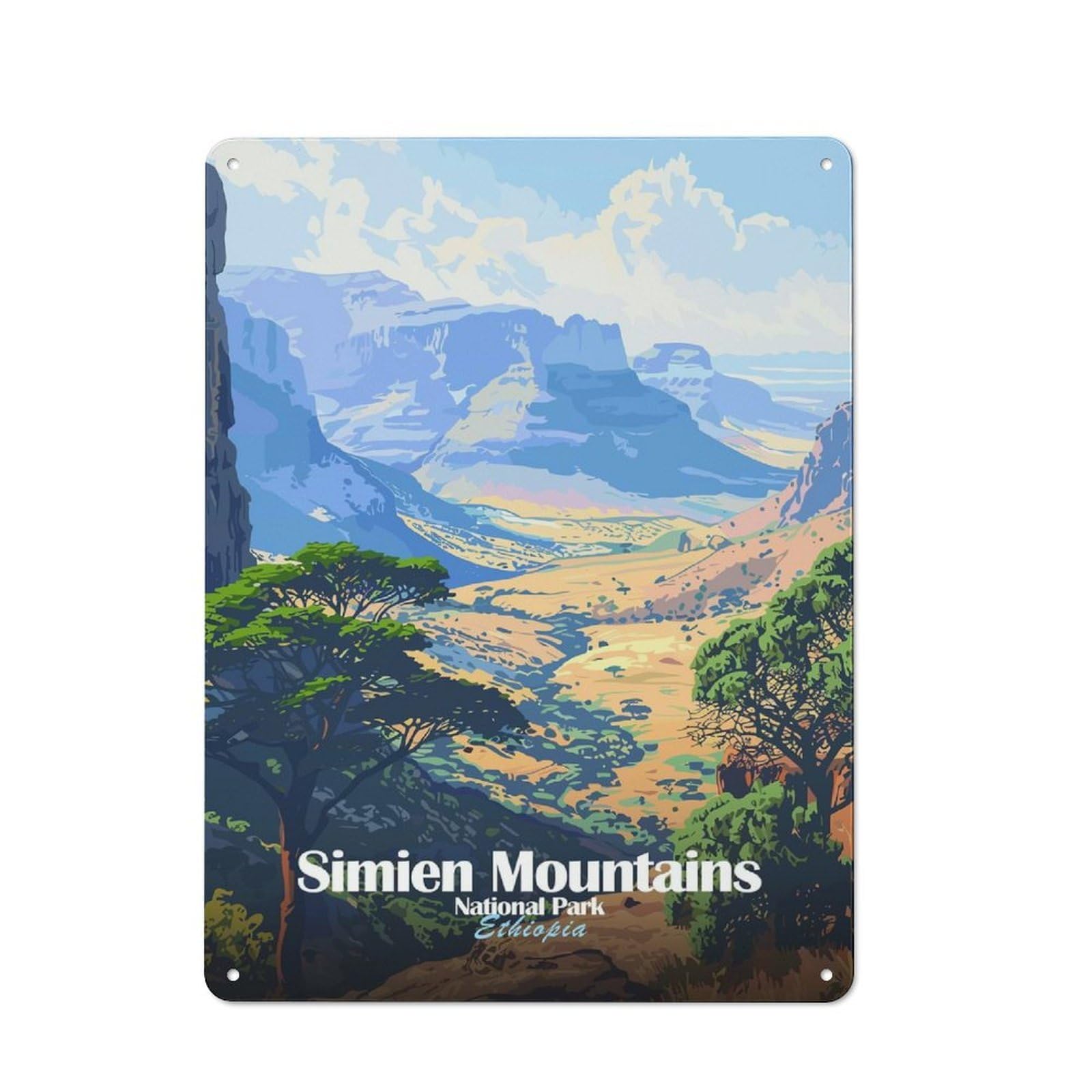 Junmoney Style-23 Loft Style Simien Mountains National Park Ethiopia Decorative Metal Plaque 40X30cm, Studio Wall Art For Workspace, Cafe, Hallway Or Garage