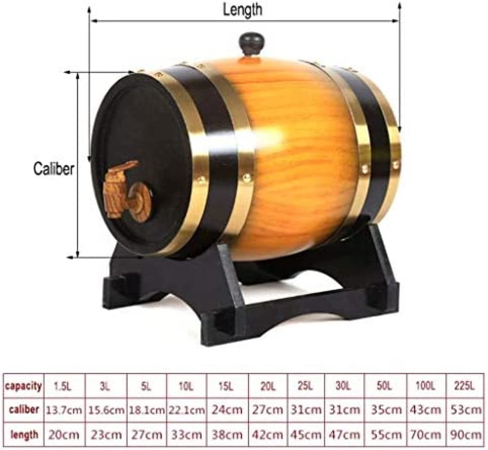 Botti di Vino Orizzontali in Rovere Botti di Rovere d'Epoca Botte di Vino Rosso da 15 Litri Dispenser per Vino Dispenser per Acqua in Legno Scaffale in Legno Whisky Aceto di Vino Birra,10L