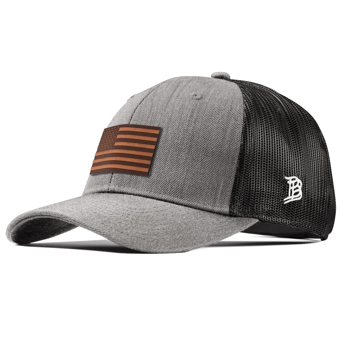 Old Glory Tan Leather Curved Trucker, Lightweight, Comfortable Baseball Cap