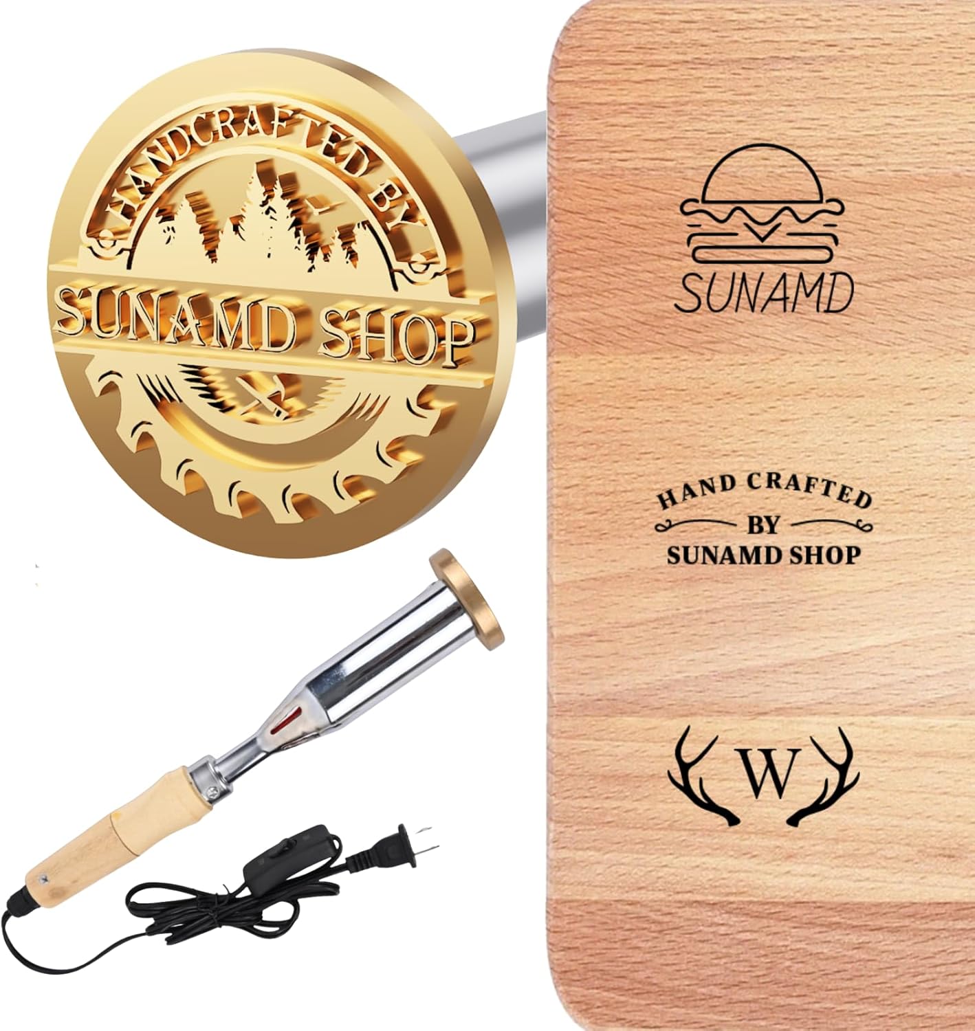 SUNAMD Personalized Electric Branding Iron, Custom Logo Wood Burning Stamp for Leather Wood Food, DIY Branding Kits for Crafts & Baking, Durable Stamps for Makers and Personalized Gifts Projects