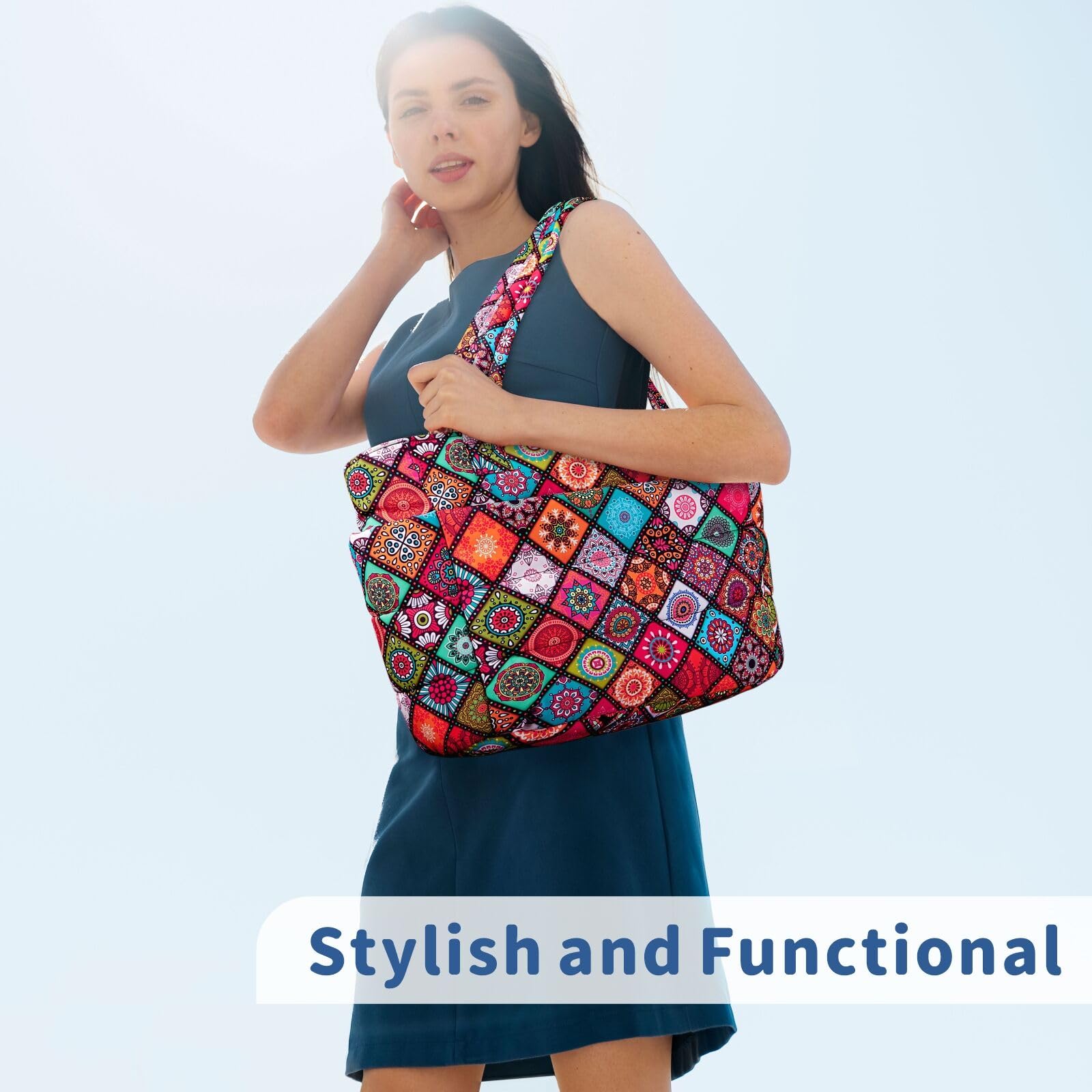 TOPDesign Puffer Tote Bag für Frauen, leichte Puffy Handtasche mit Fächern, gesteppte Schultertasche für Arbeit, Reisen, Fitnessstudio