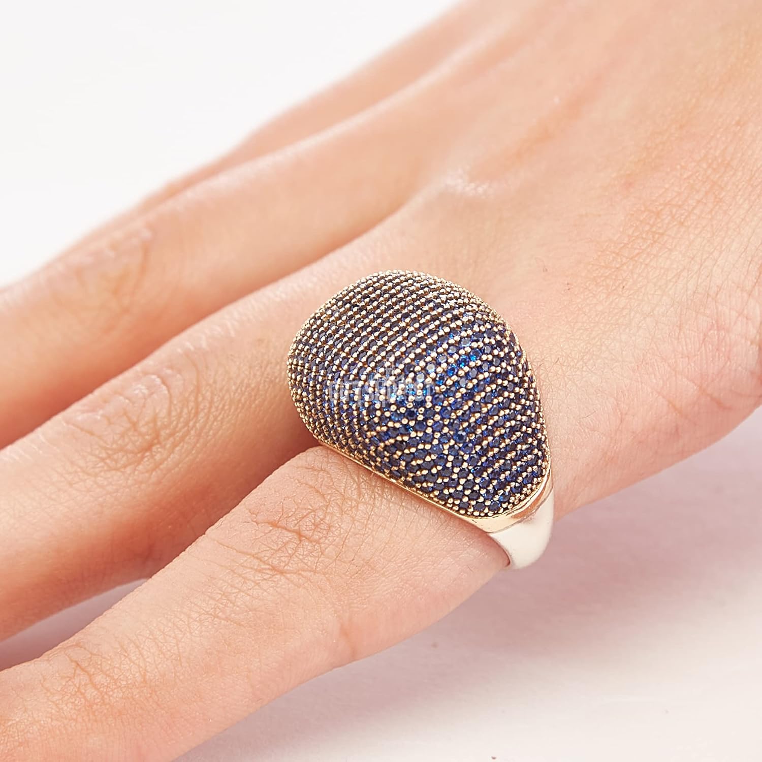 Stunning Turkish Handmade Jewelry Round Cut Sapphire Zircon 925 Sterling Silver Ring Size Options