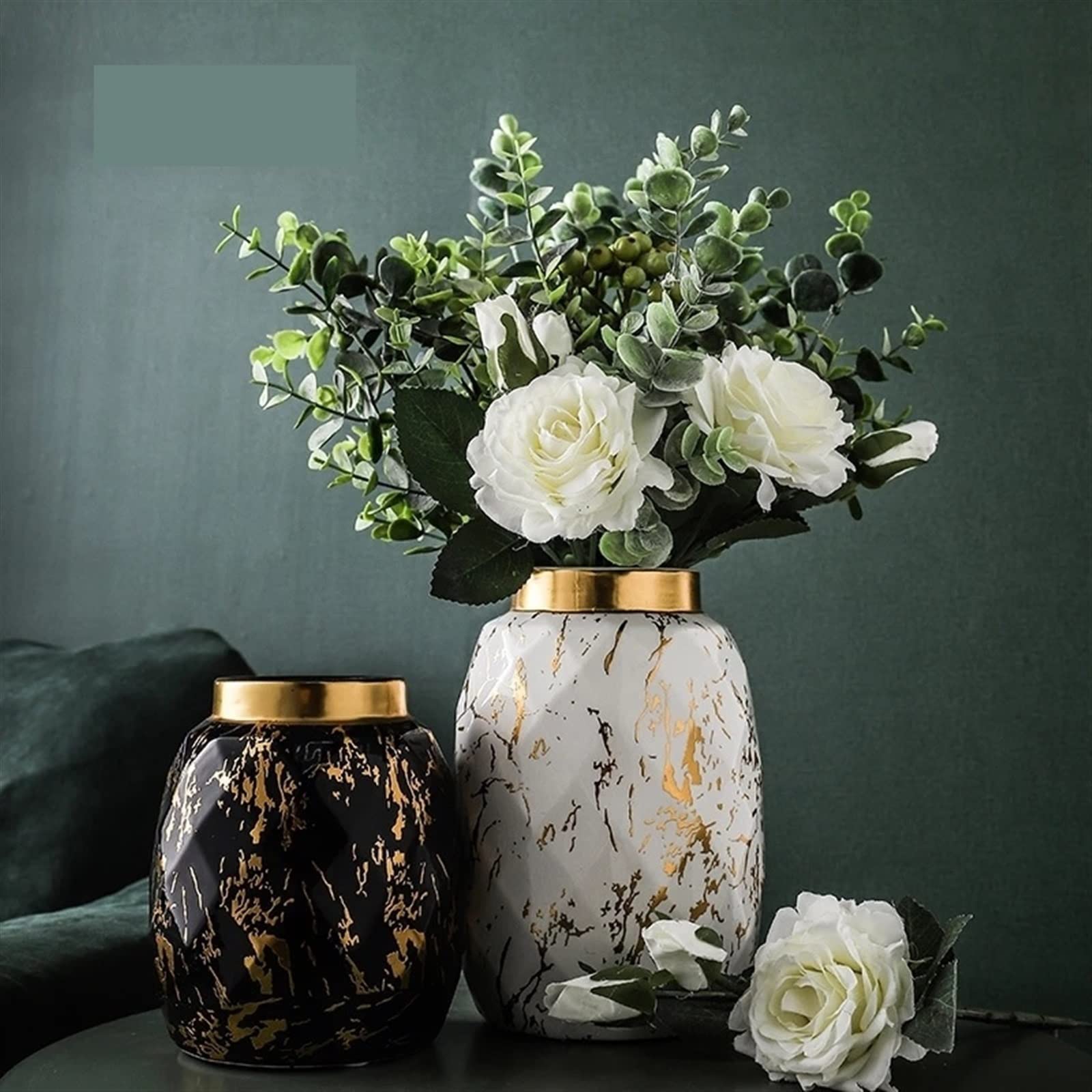 Goldene Keramikvase (groß) - Runde Doughnut-Form, Metallisch Glänzend, Moderne Wohnzimmer-Deko