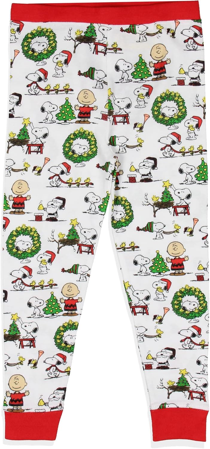 INTIMO Peanuts Boys' Girls' Unisex Christmas Santa Snoopy Charlie Brown Characters Sleep Pajama Set - Image 4