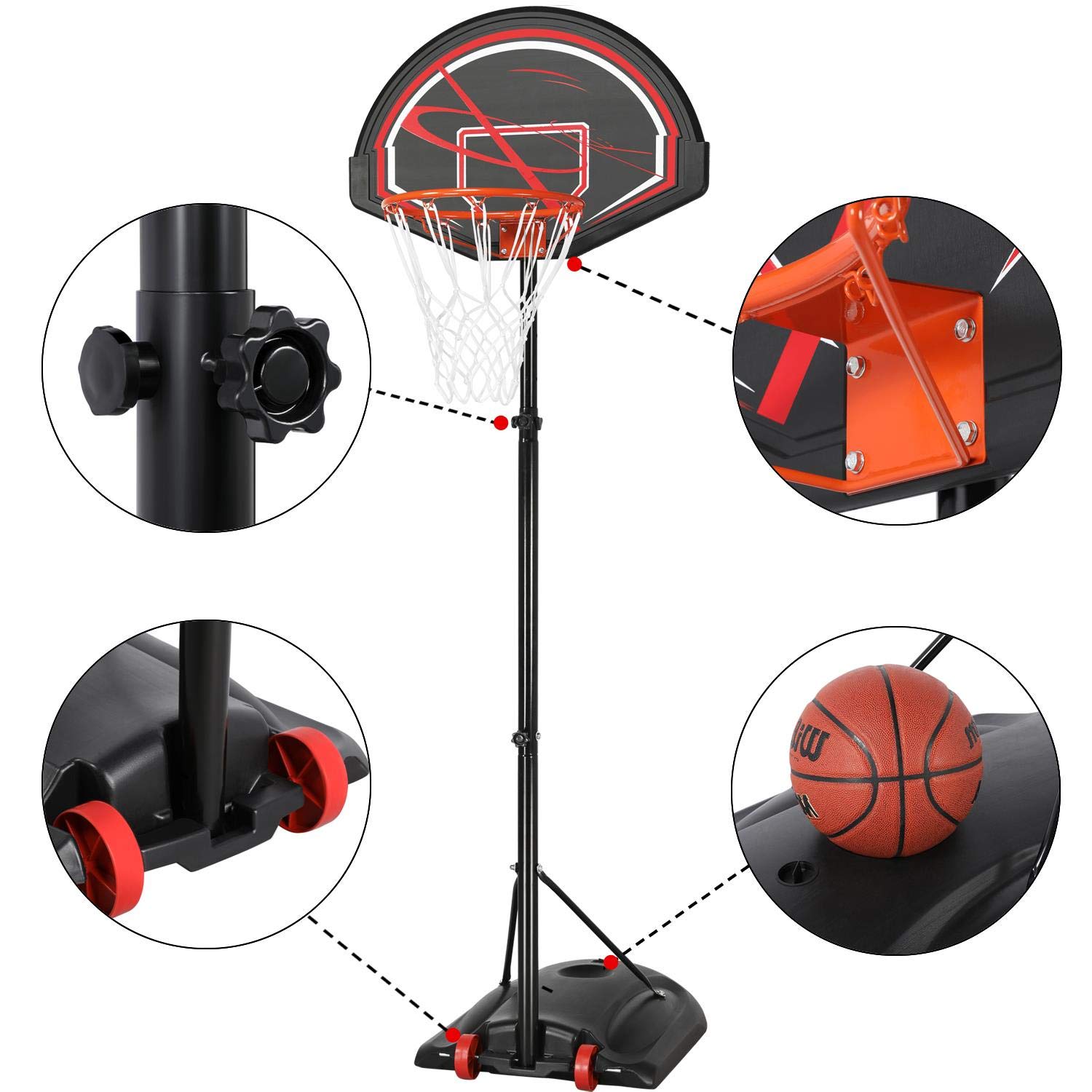 Yaheetech Panier de Basket Hauteur Réglable 170 cm à 230 cm Portable pour Extérieur avec Panneau Panier de Basket sur Pied Noir