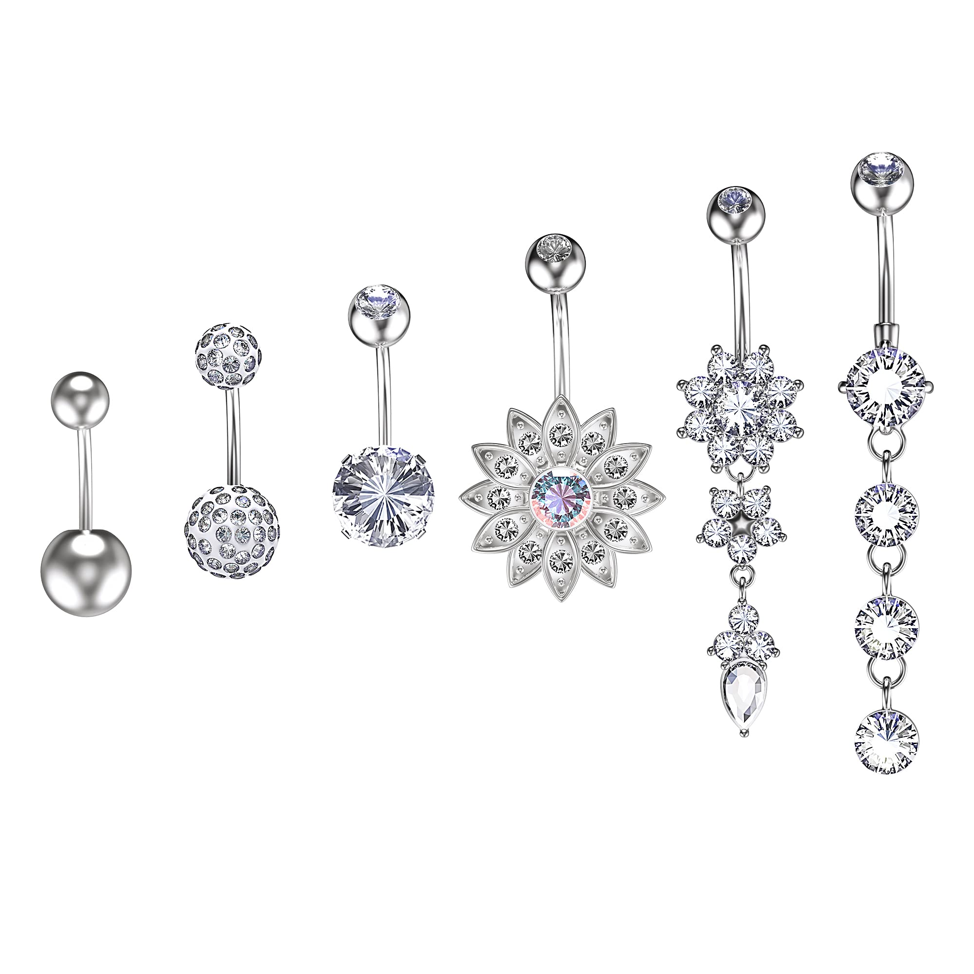 YHmall6 Piezas Piercing Ombligo Acero Quirurgico, Pendiente Ombligo Corto para Mujer