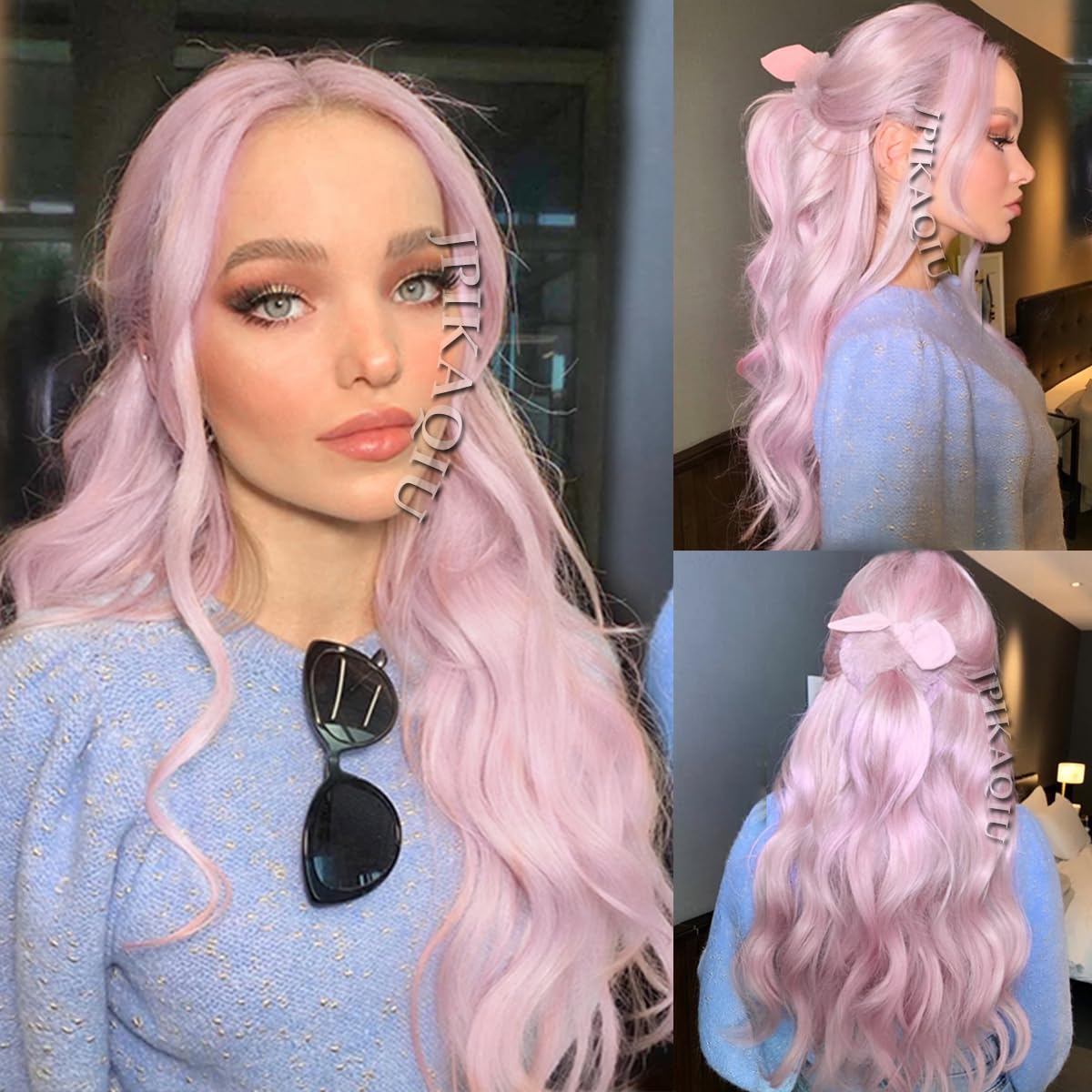 Amazon.com : JPIKAQIU 24 Inch Ice Pink Hair Synthetic Lace 